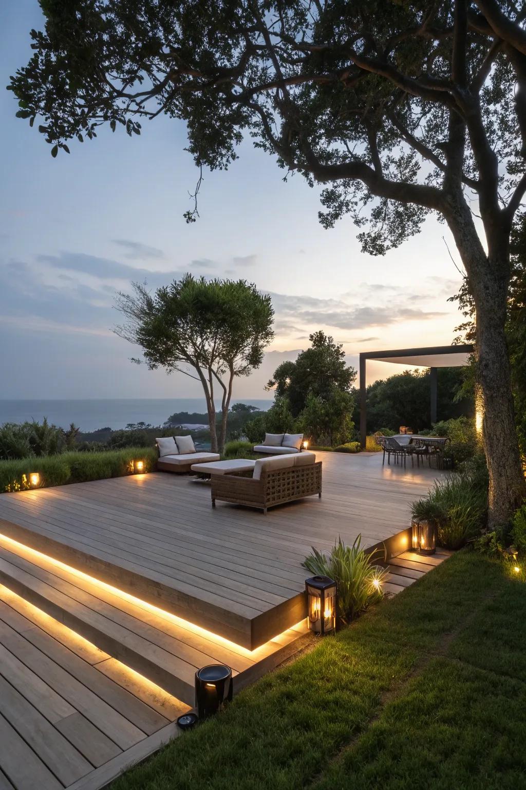 Establish the mood with alluring night lighting.