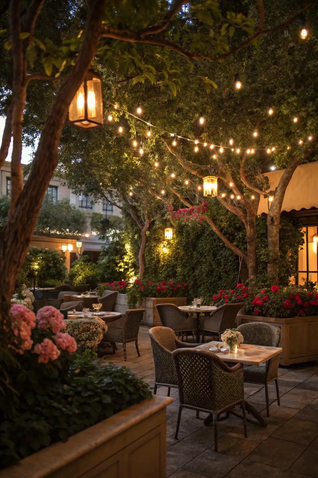 Illumination interwoven with nature fosters a harmonious blend.