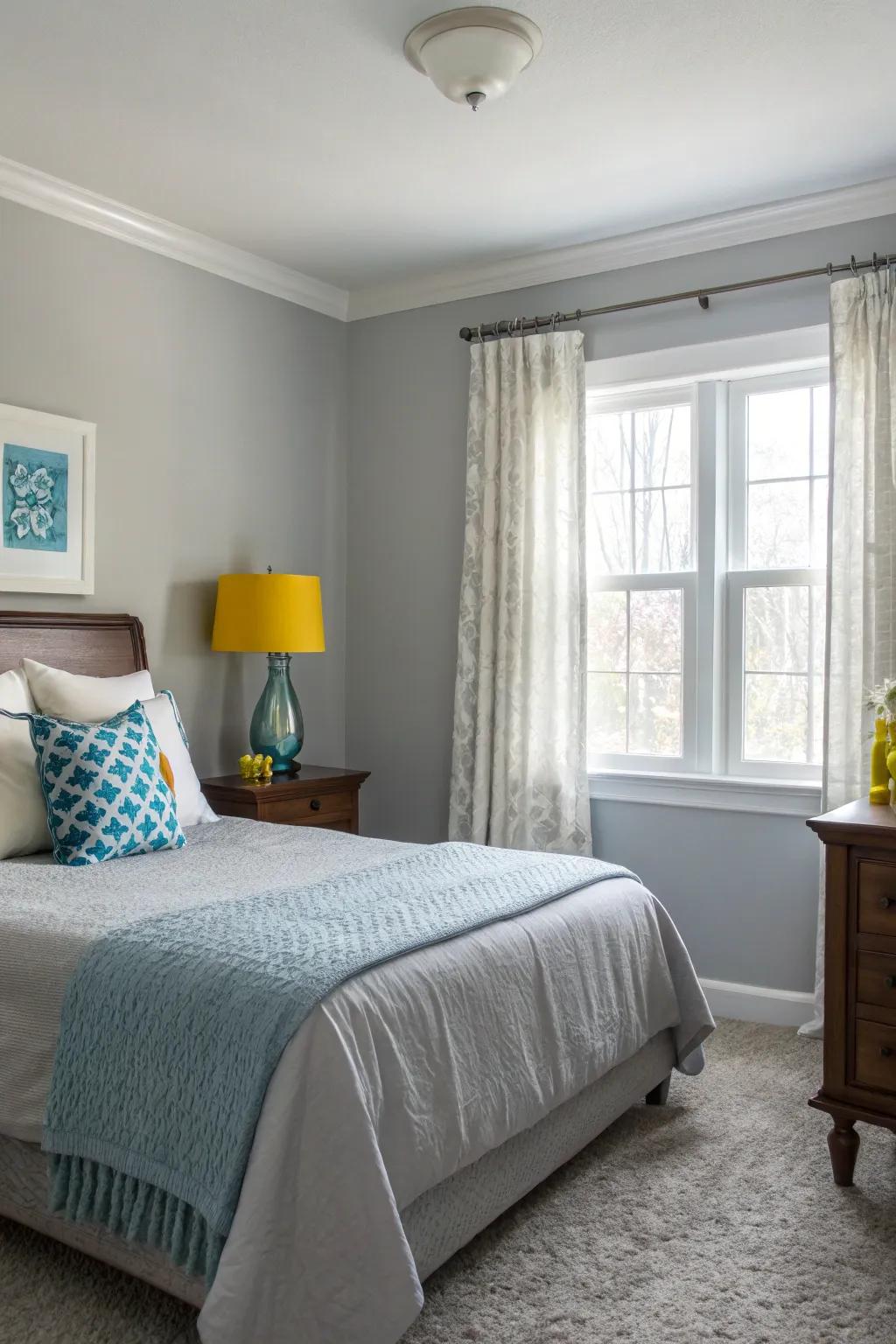 Understated color accents inject interest into a Willow Gray bedroom.