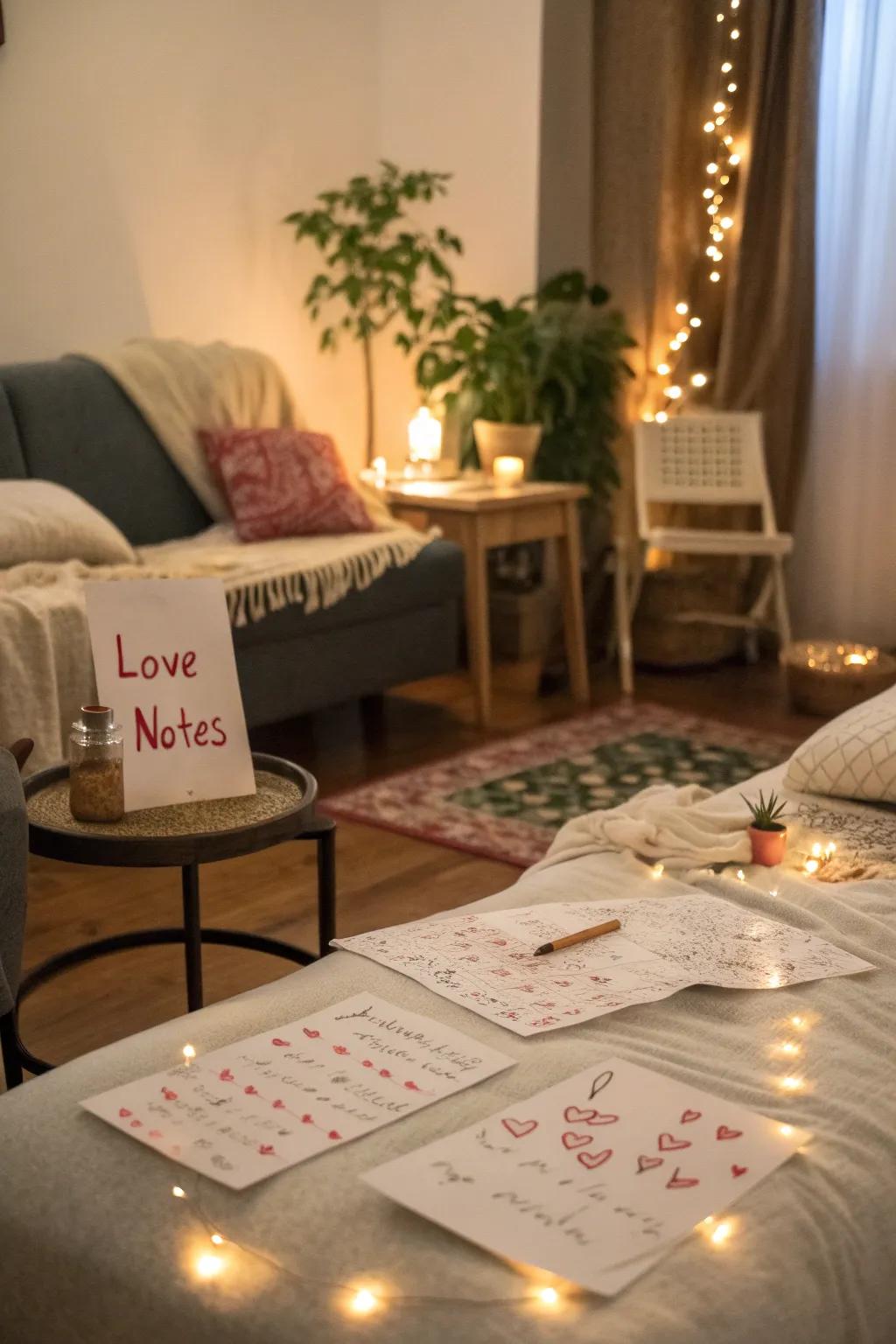 A scavenger hunt incorporating love notes introduces a playful element.
