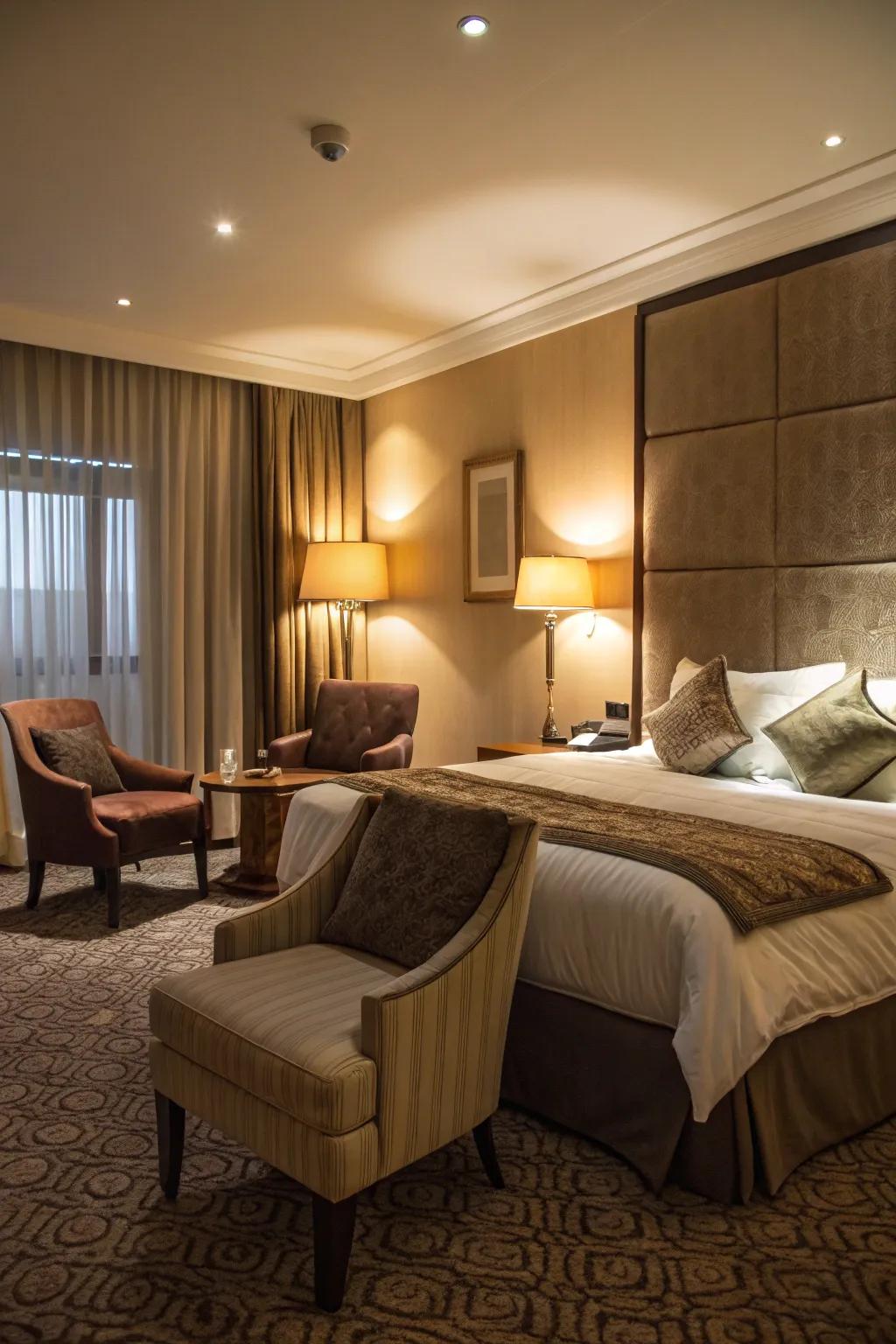 Mellow lighting cultivates an intimate, amorous atmosphere.
