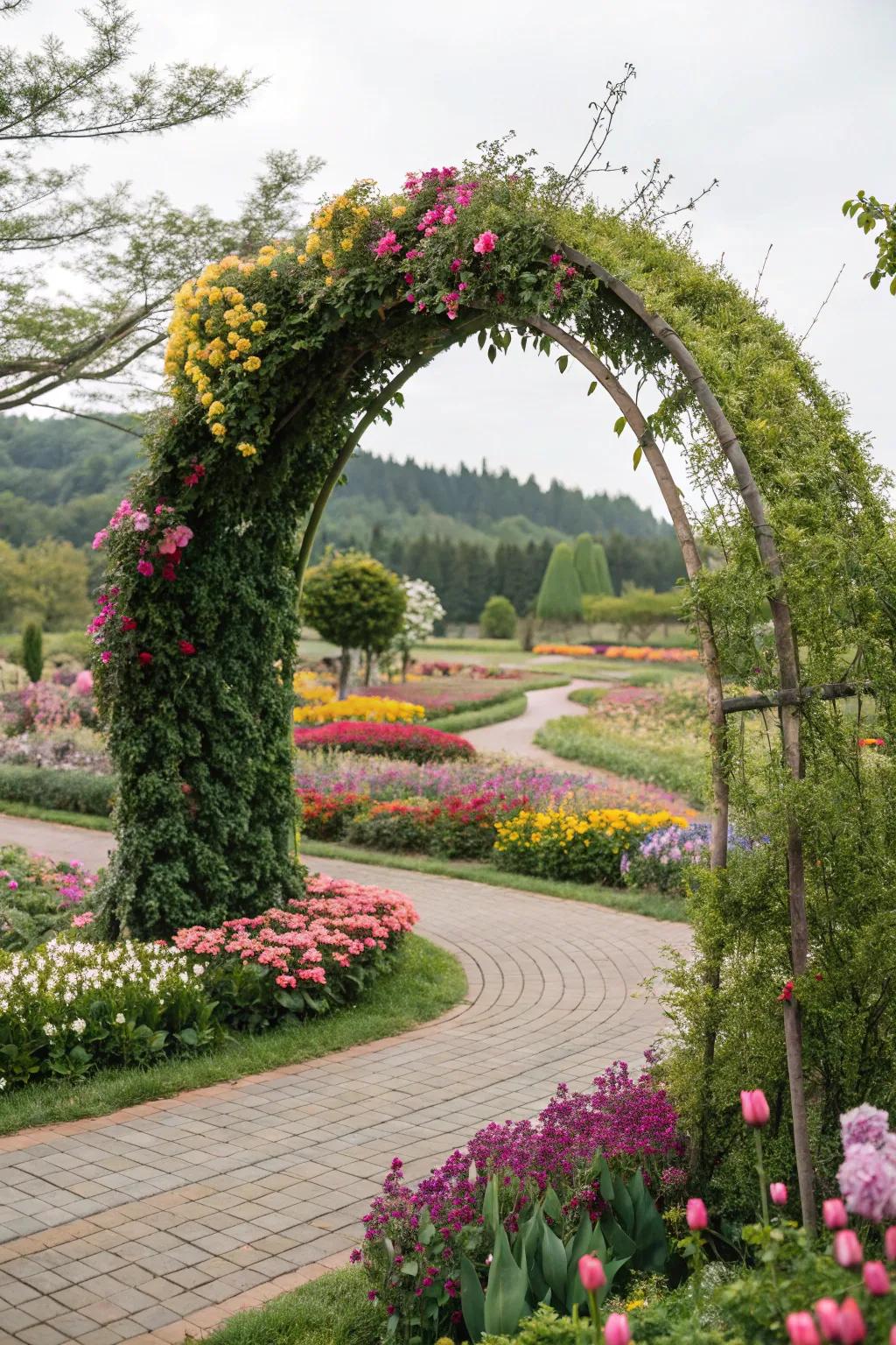 A garden-inspired entrance that introduces a fairytale sensation to any outdoor event.