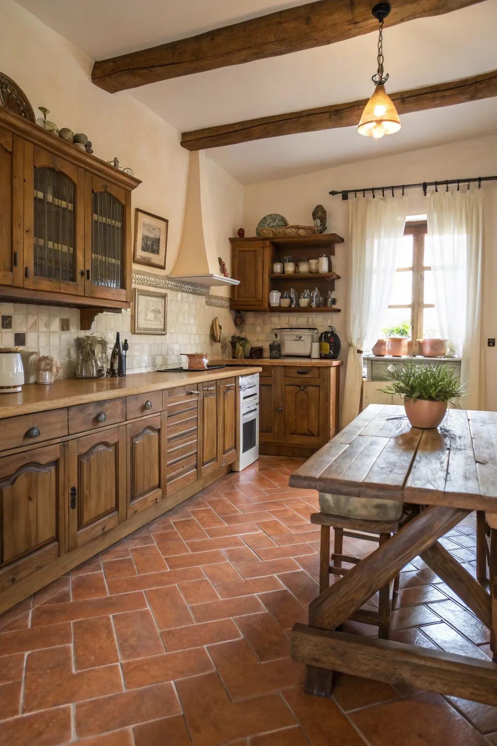 Terracotta tiles contribute warmth and country charm.