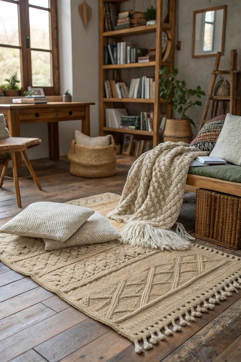 Layered textures deepen and warm a country-style office.