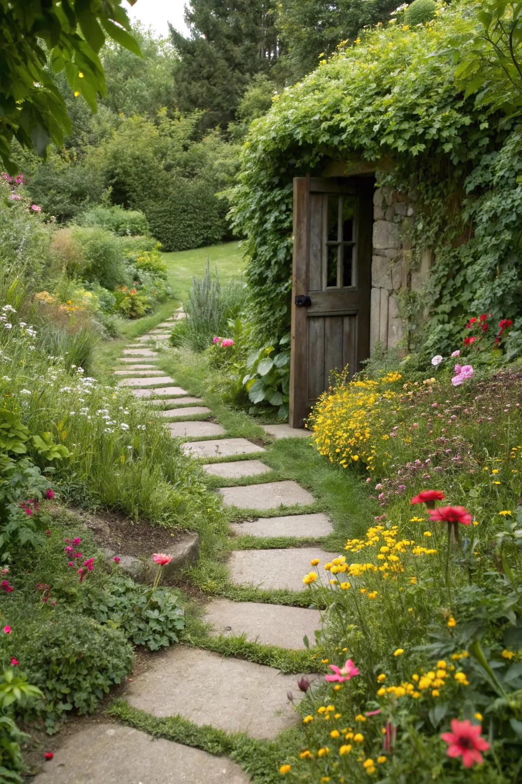 A quaint path encourages one to delve into the concealed garden beyond.