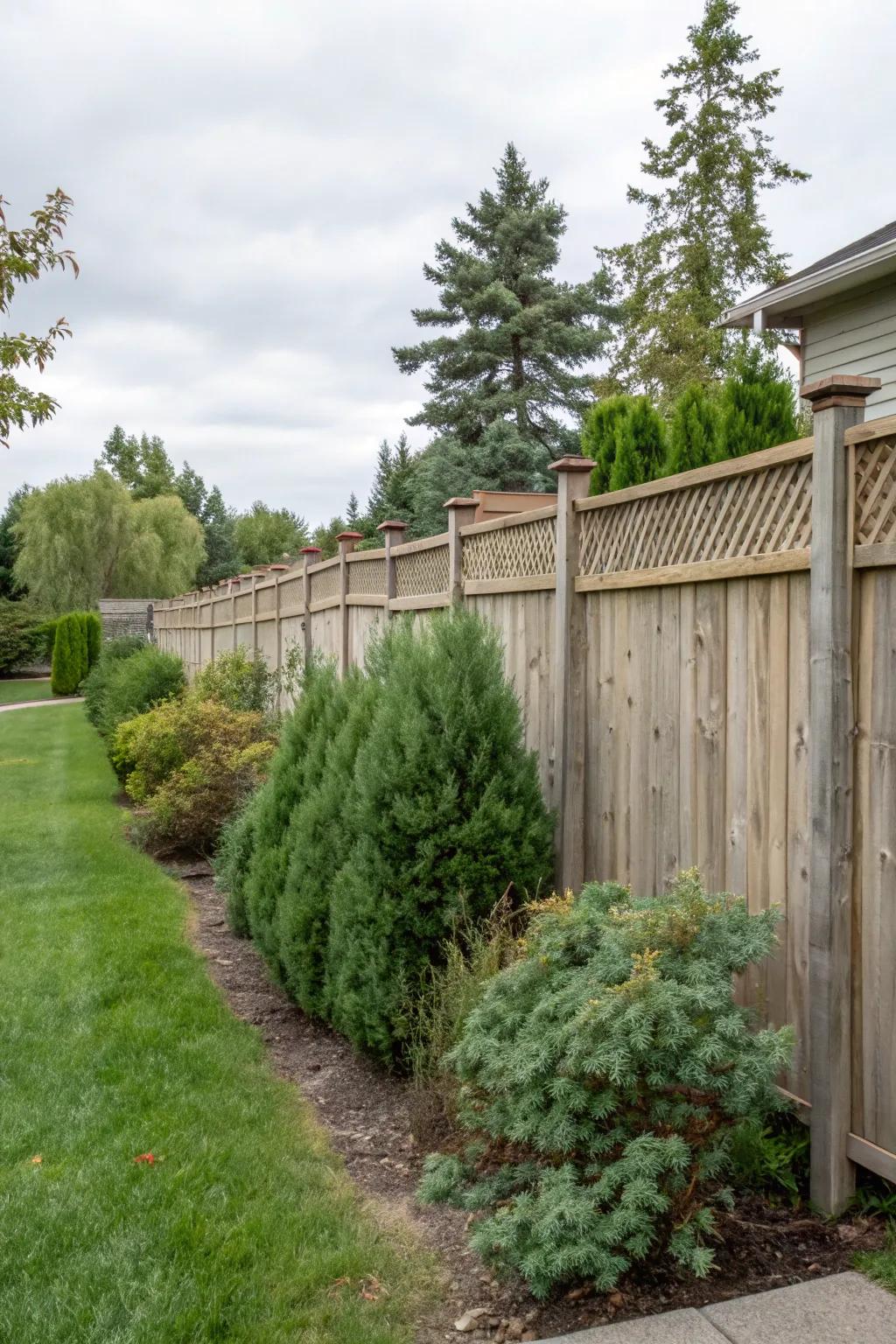 The organic beauty of cedar contributes warmth and individuality to this semi-private fence.