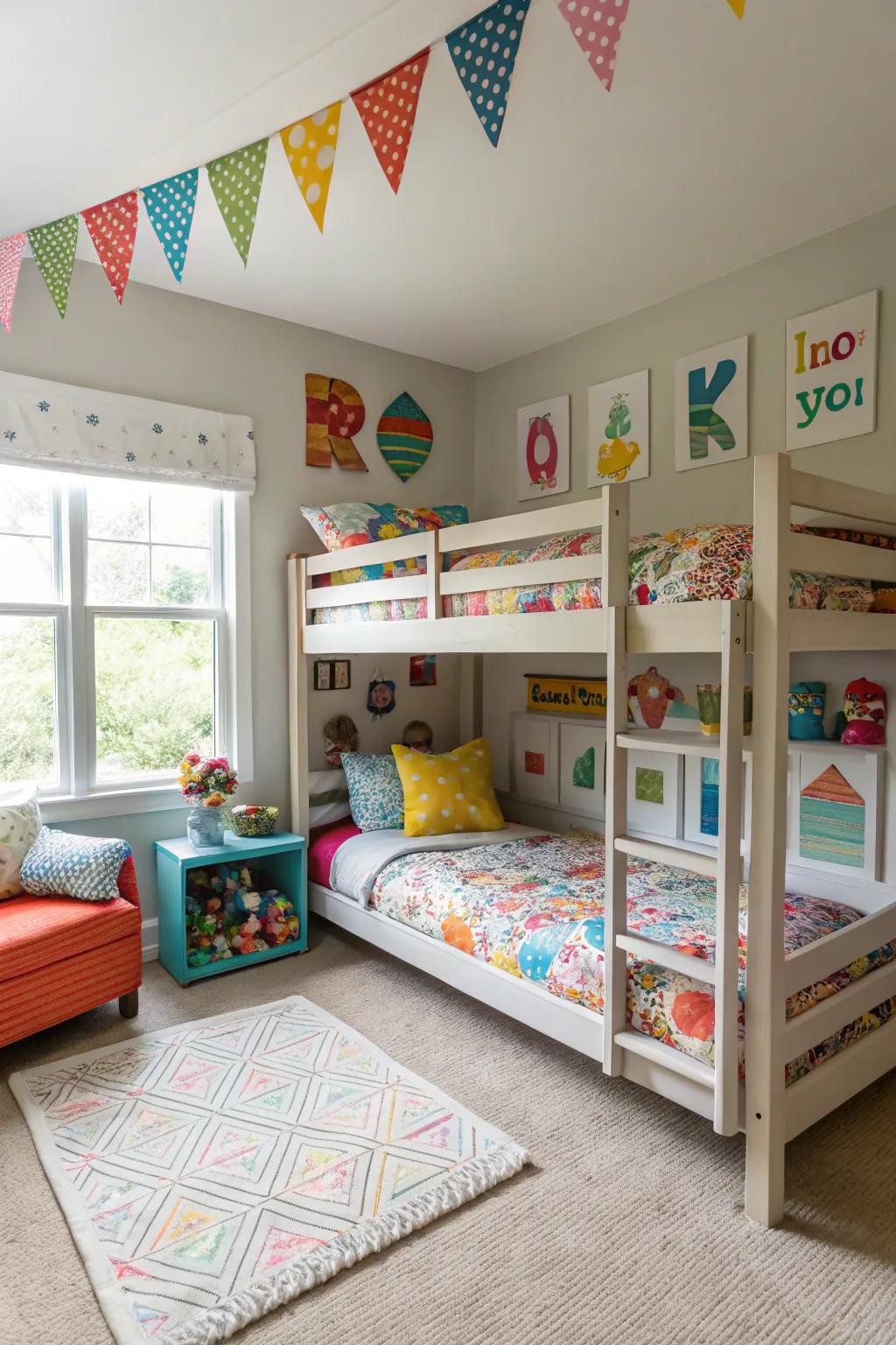 Lofted sleeping arrangements unlock floor space for recreation and creativity.