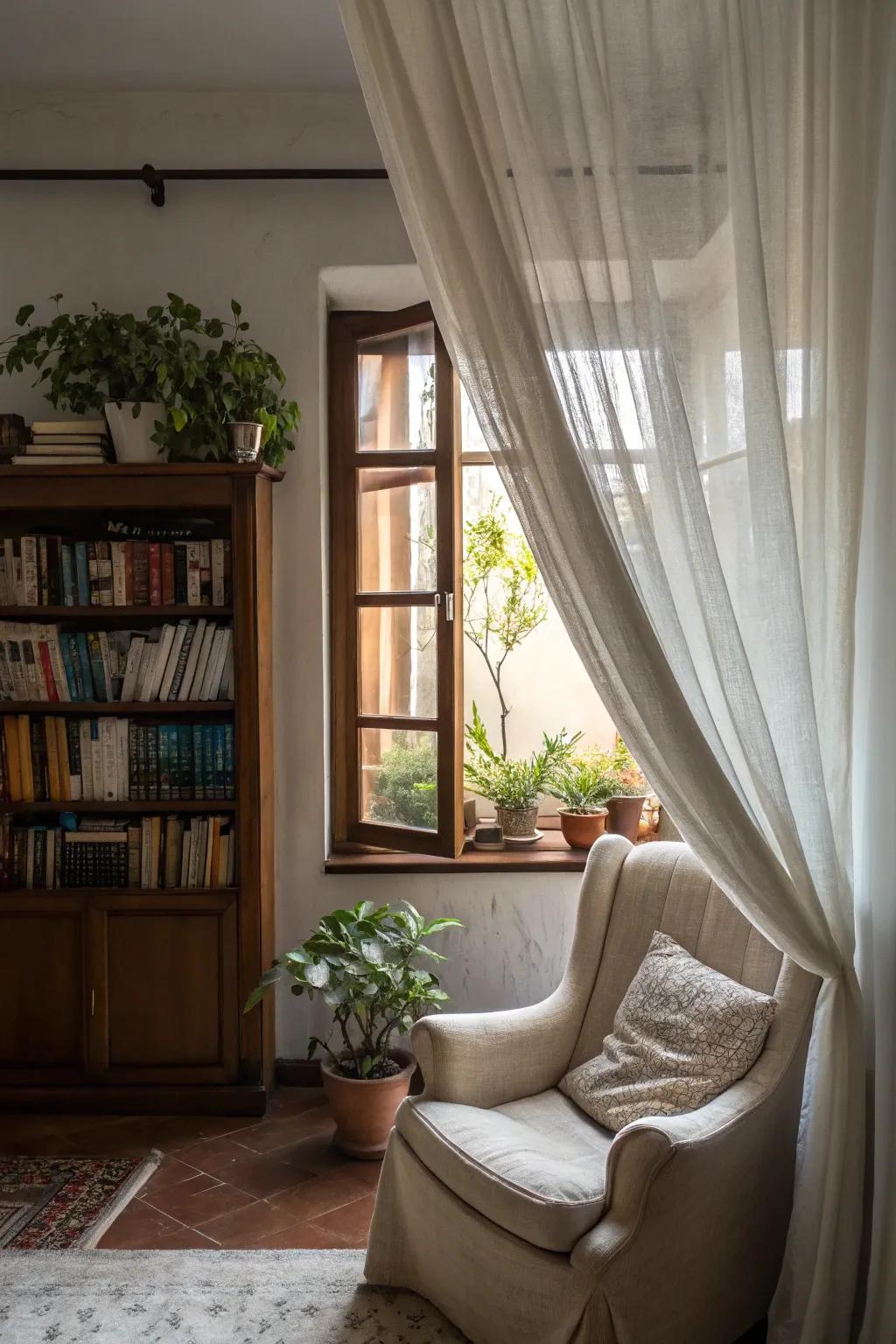 Distinct suspension techniques for light-filtering curtains inject individuality and amplify the design of any area.