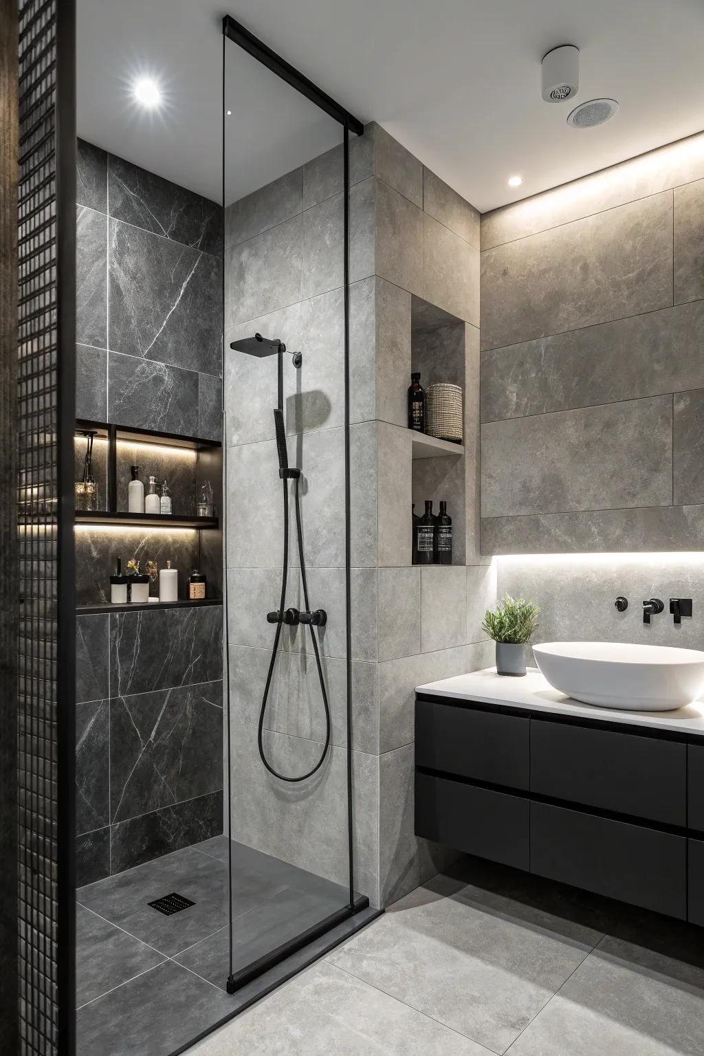Achieve enduring elegance with a monochrome themed shower floor.