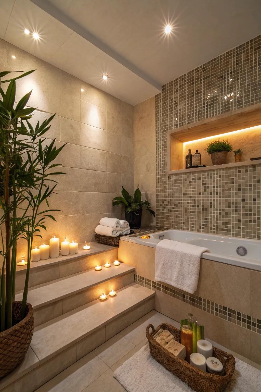 Adjustable lights transform your shower into a peaceful retreat.