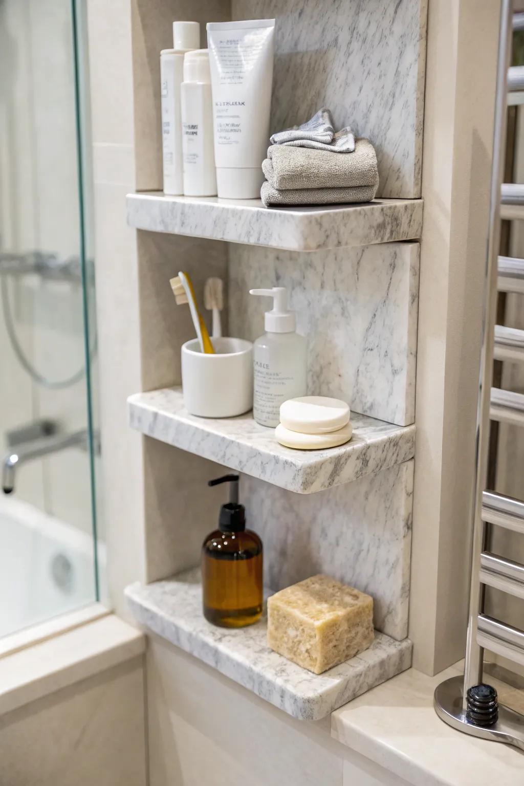 Recessed fixtures adeptly utilize space within smaller showers.