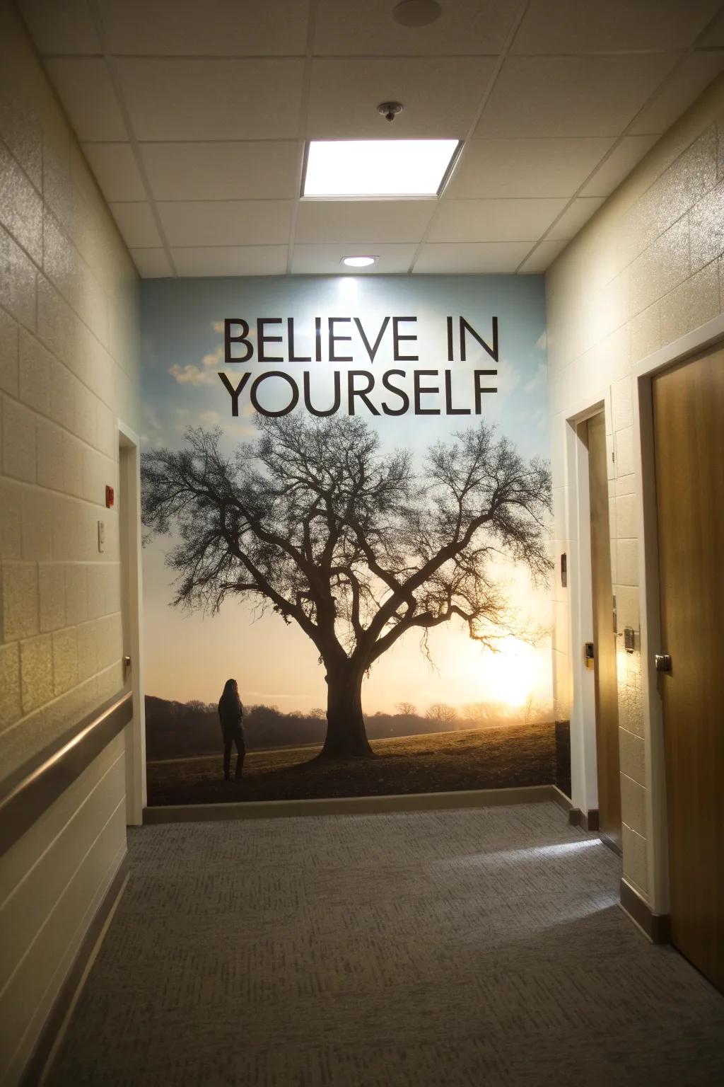 A tree silhouette combined with text serves as an inspiring accent.