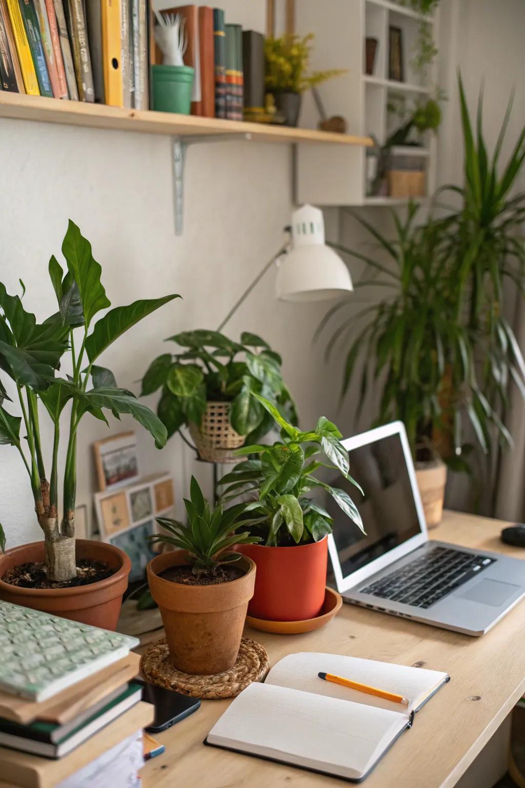 Plants add vibrancy and vitality to your workspace.