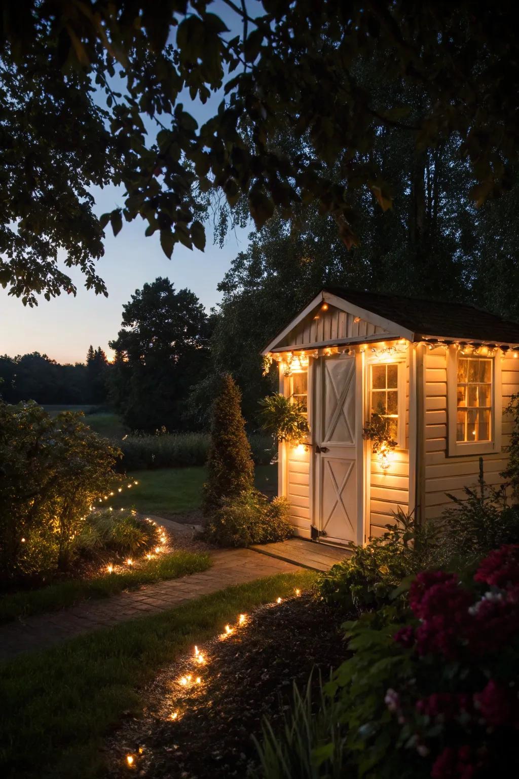 Decorative lights can reinvent your shed into a captivating night-time feature.