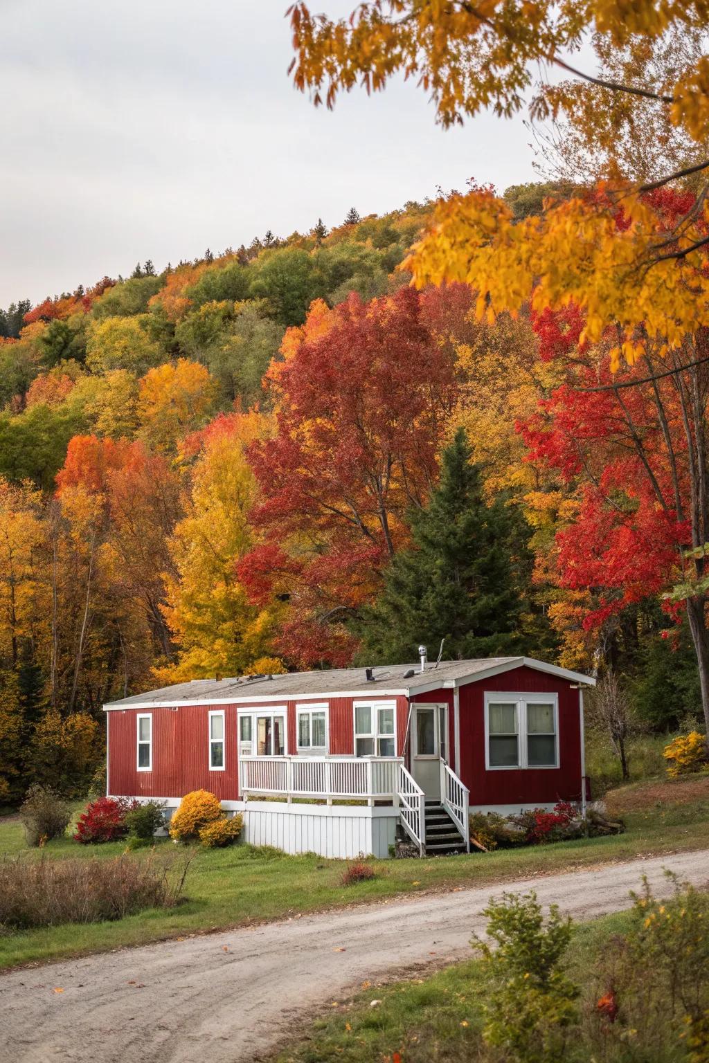 Rustic red infuses country charm into your mobile home's facade.