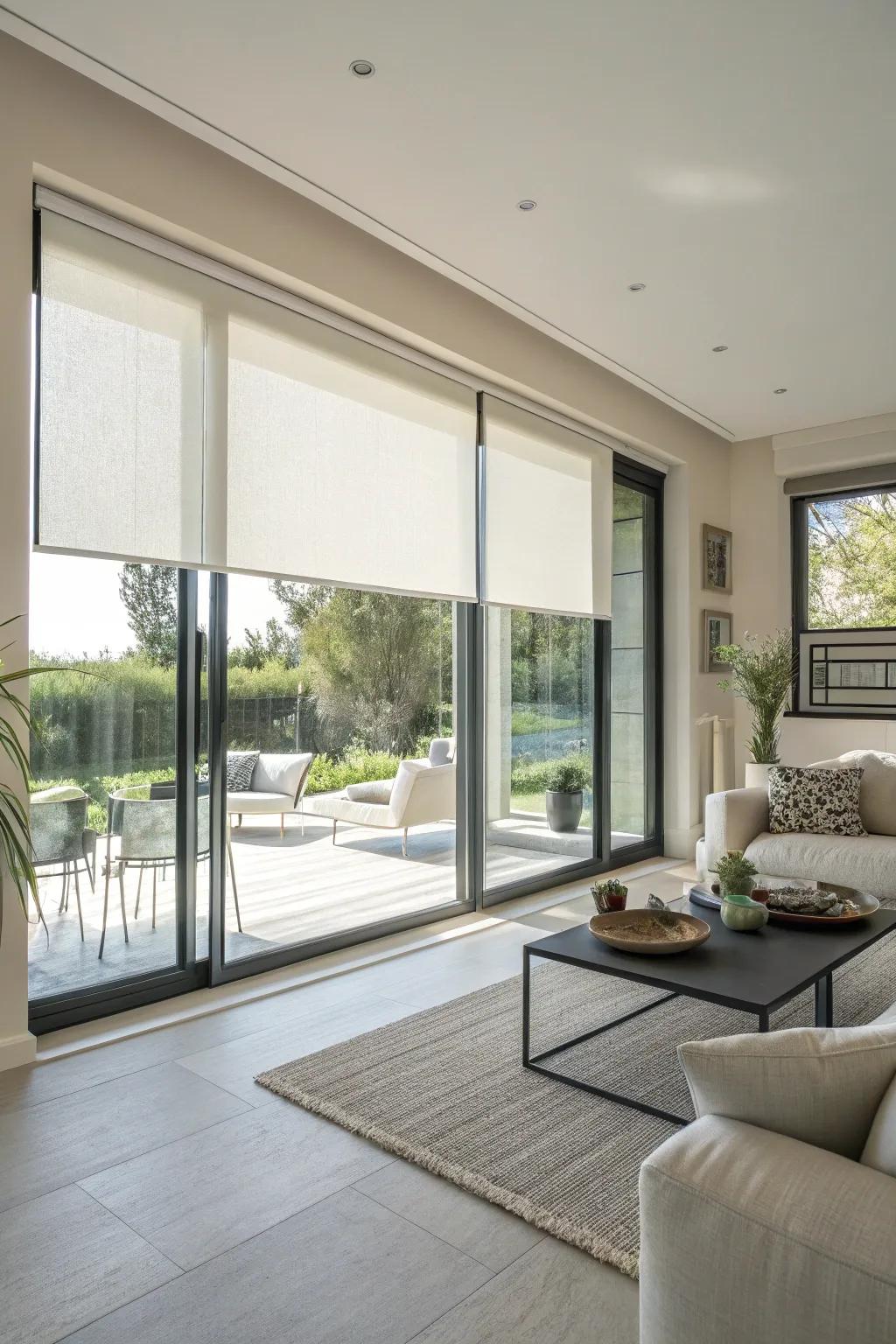 Roller shades present a sleek, up-to-date appearance.