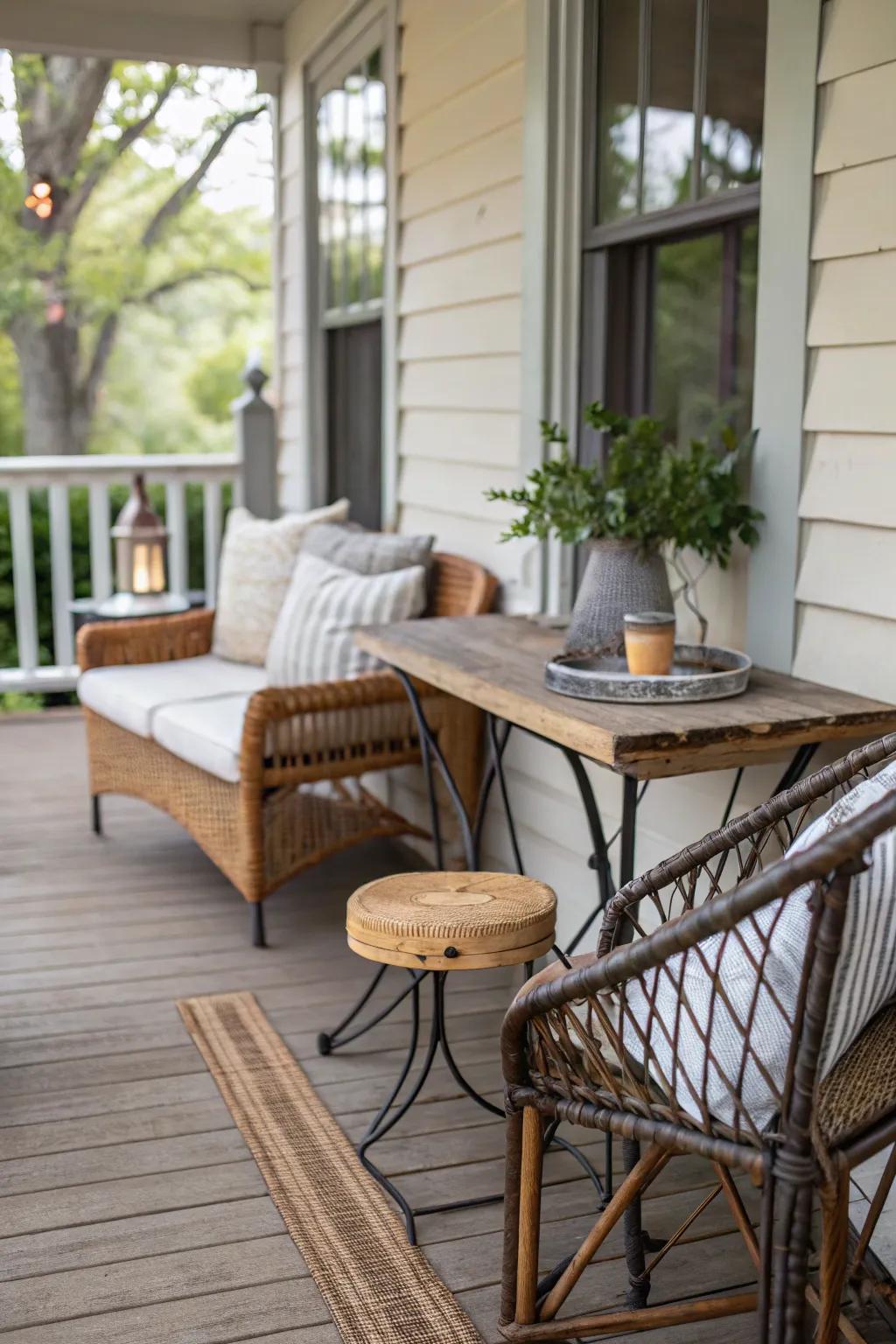 A blend of materials introduces texture and depth to a modest back veranda.