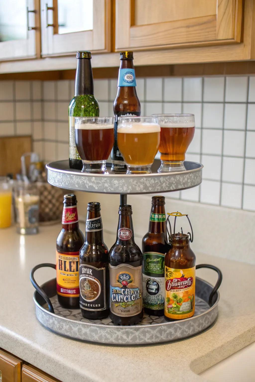 Staggered platter ale presentation enriching elevation and fascination.