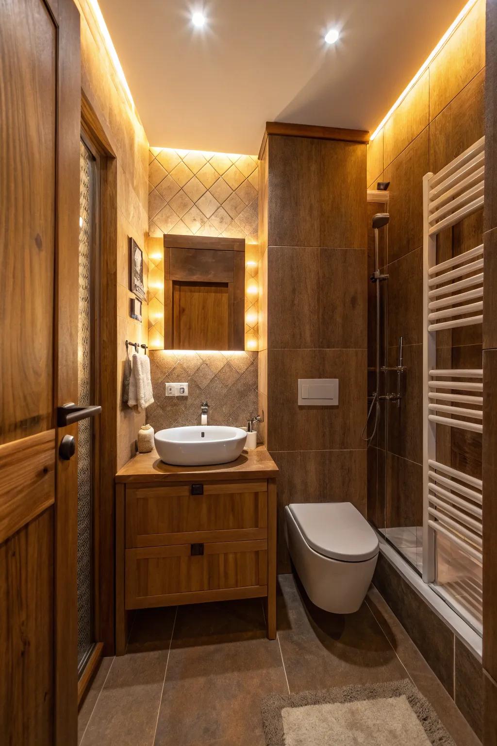 Warm LED illumination enhances the snug atmosphere.