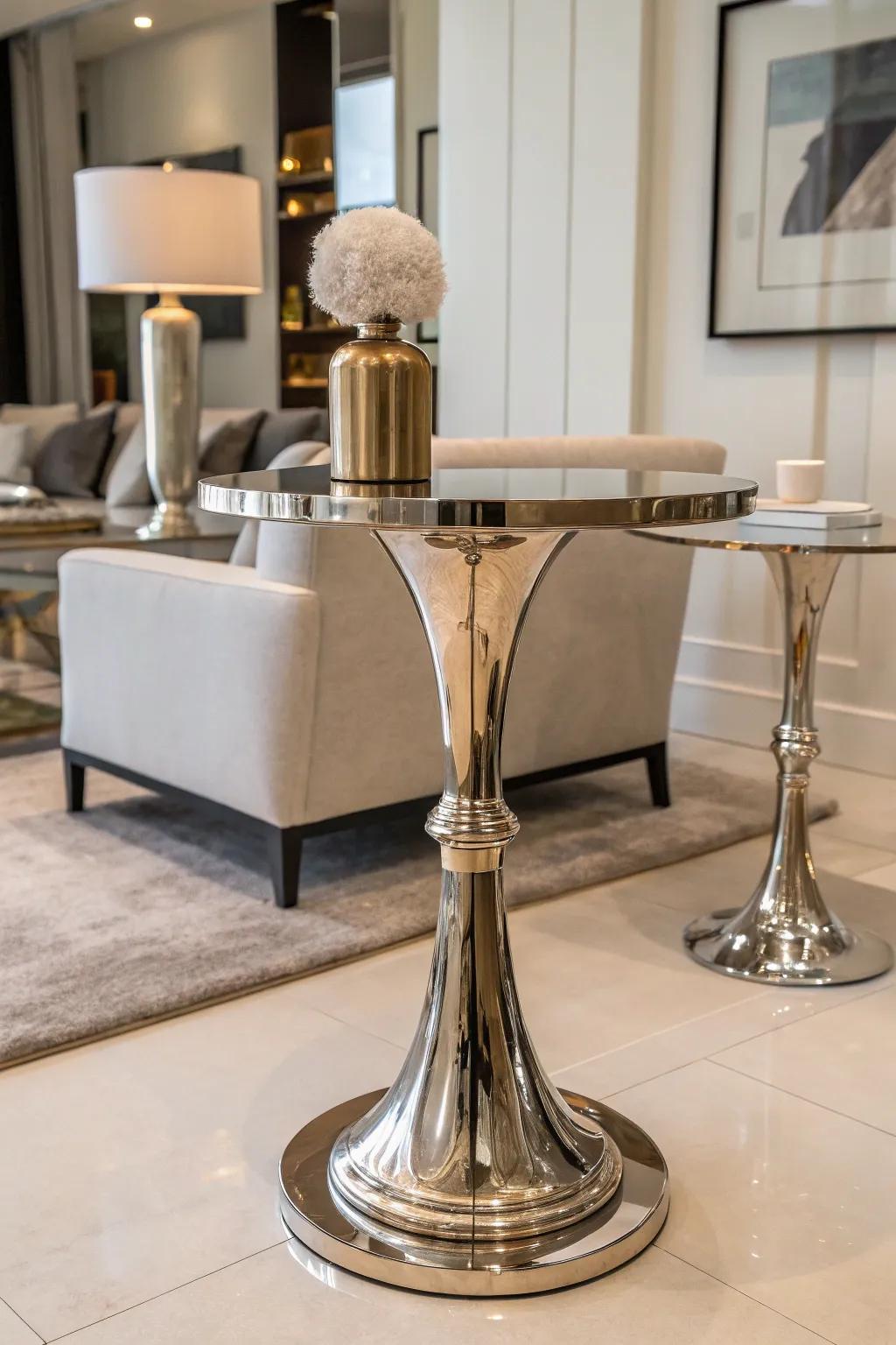 Metal end table adds a modern edge to any room.