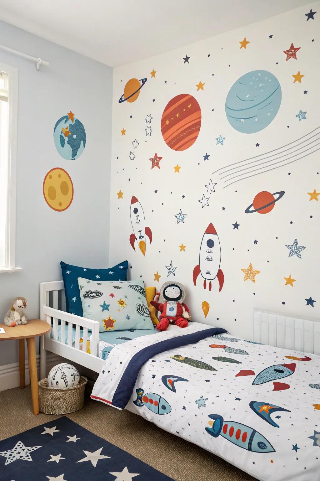 A space-themed room that sparks imagination and personalizes the area.