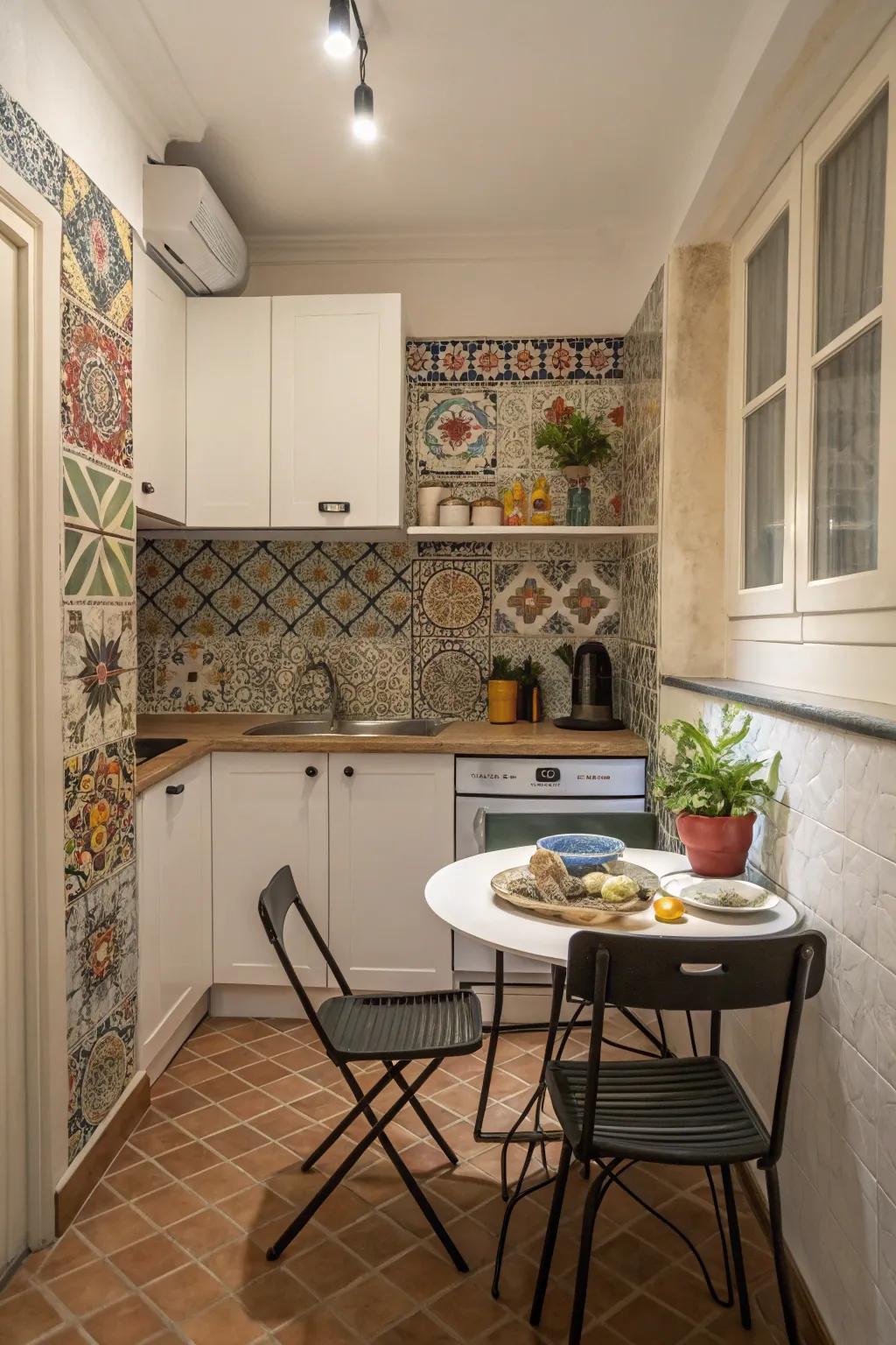 An ornamental rear panel generates a striking central point within this cooking space.
