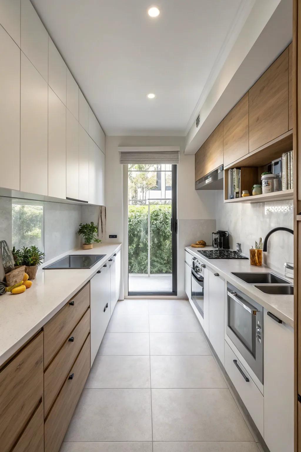 Minimalist design brings simplicity and elegance to a small kitchen.