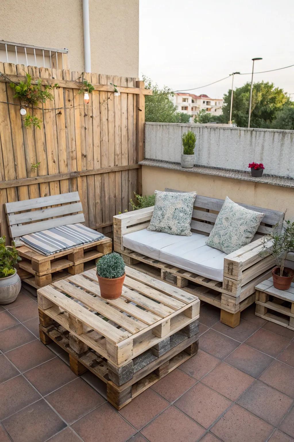 Imaginative DIY pallet furniture for a distinct patio appearance.