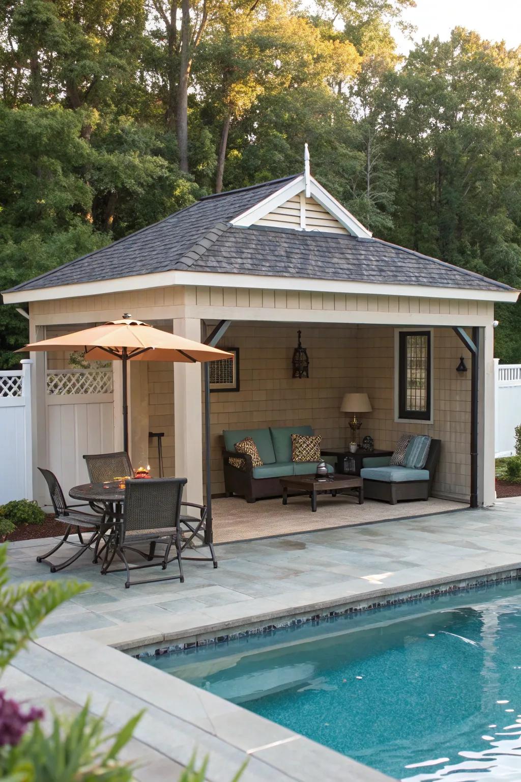 A sheltered deck extending the living space and offering shade.