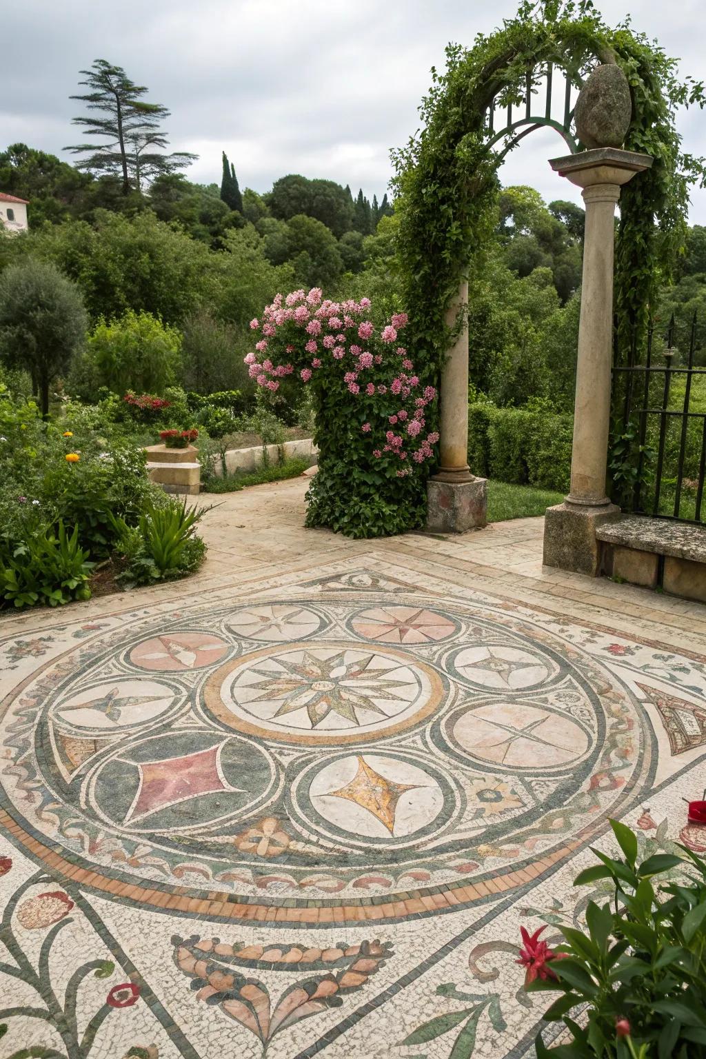 A breathtaking rock inlay introducing artistic elegance to a garden.