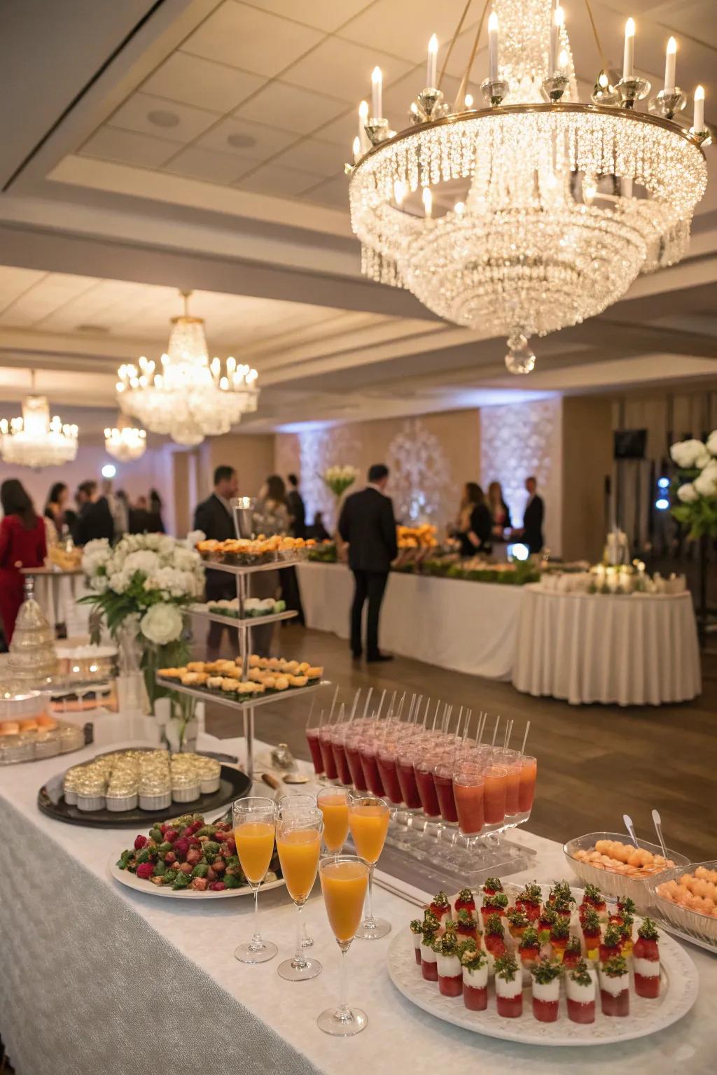 An animated cocktail-inspired gathering configuration for a modest home wedding.