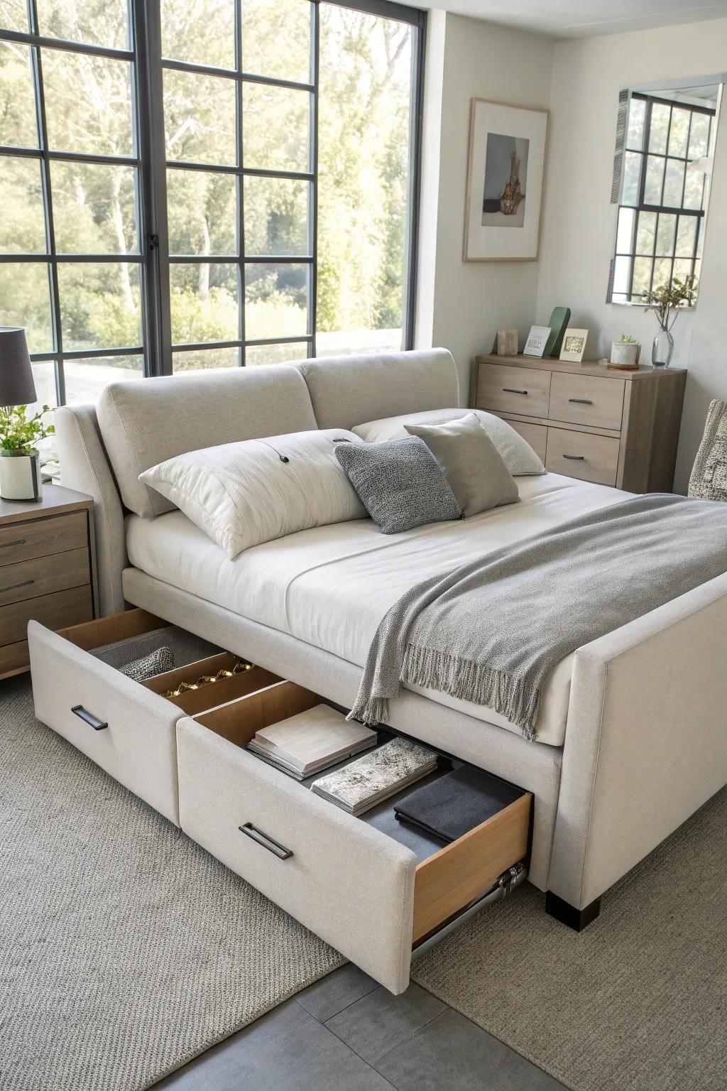 Clever storage options for a clutter-free bedroom.