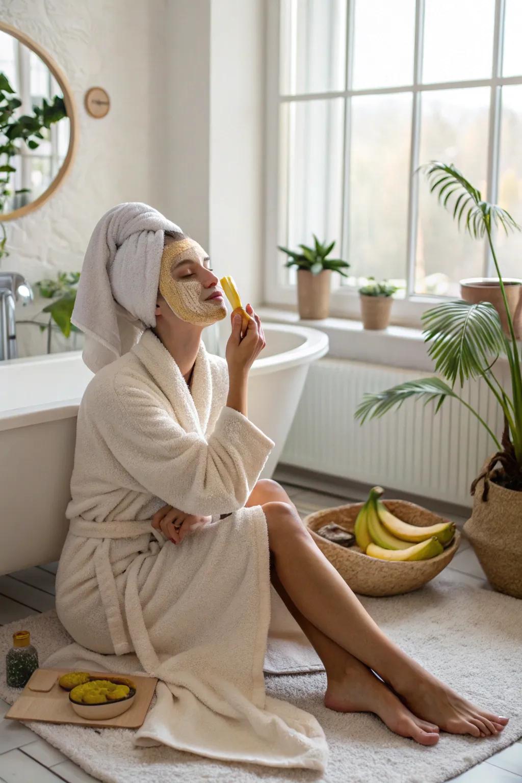 A banana and honey face wrap refreshes and hydrates the skin.