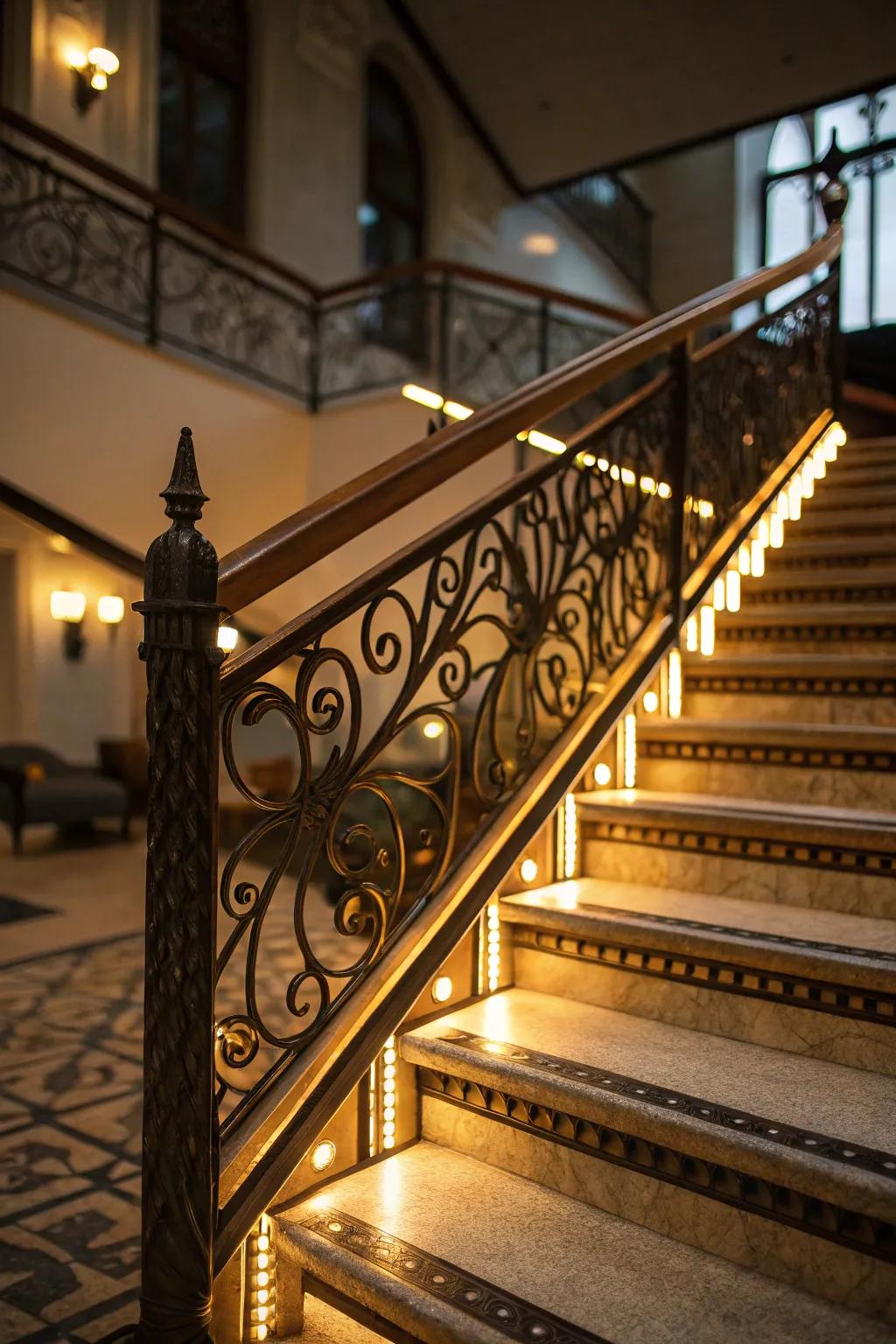Accent lighting draws emphasis to structural characteristics.