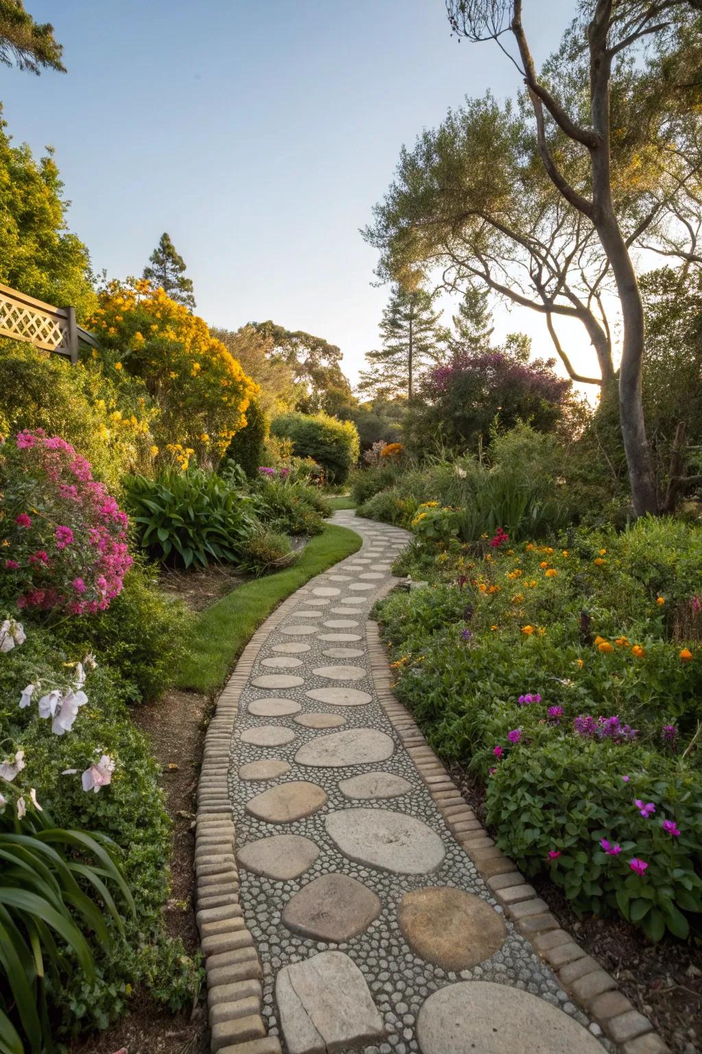 A textured walkway of stones crafting a pleasing route through the garden.