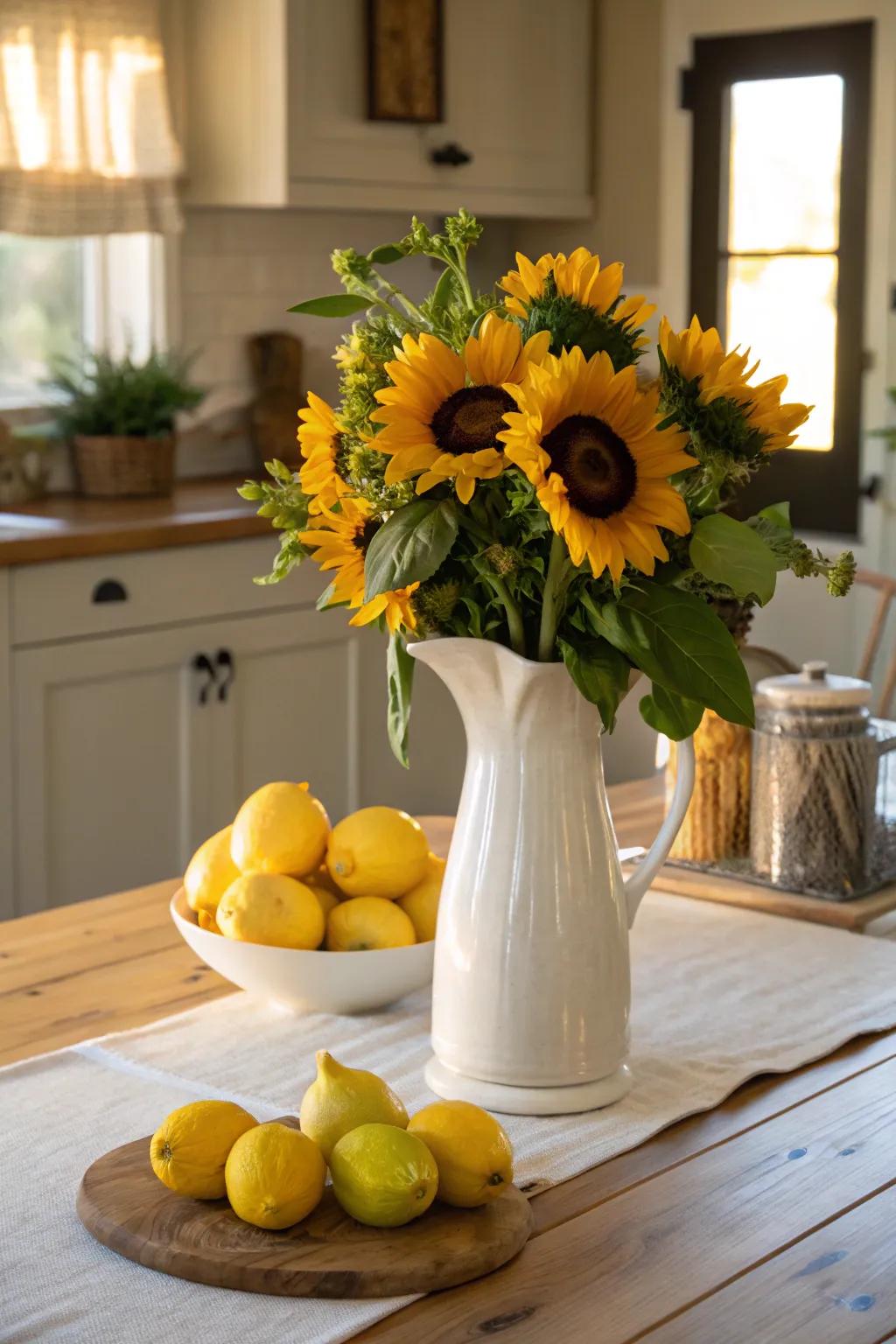 Introduce a revitalizing spin to your aesthetic with sunflowers and citrus accents.