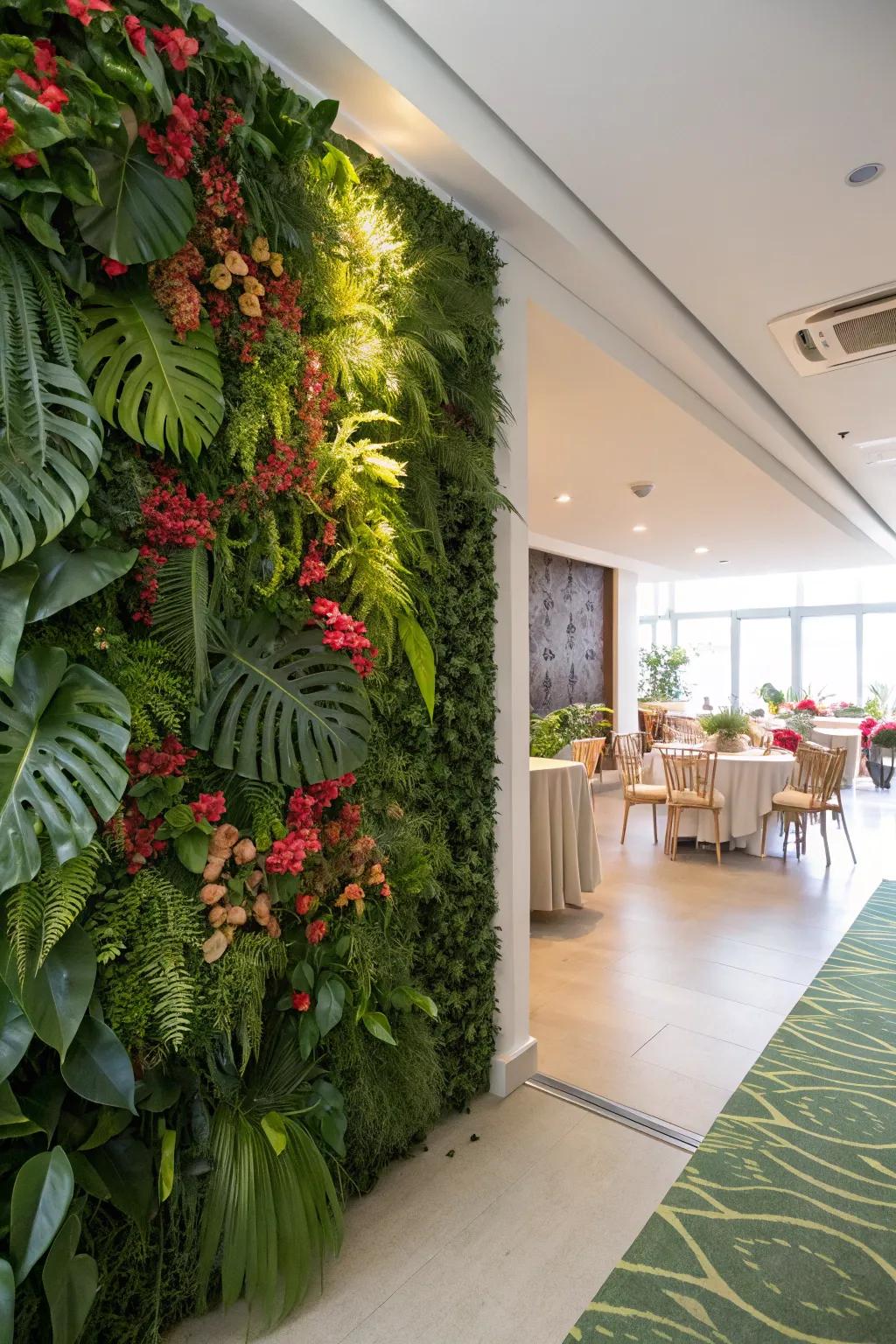 A verdant wall brings a refreshing touch of nature indoors.