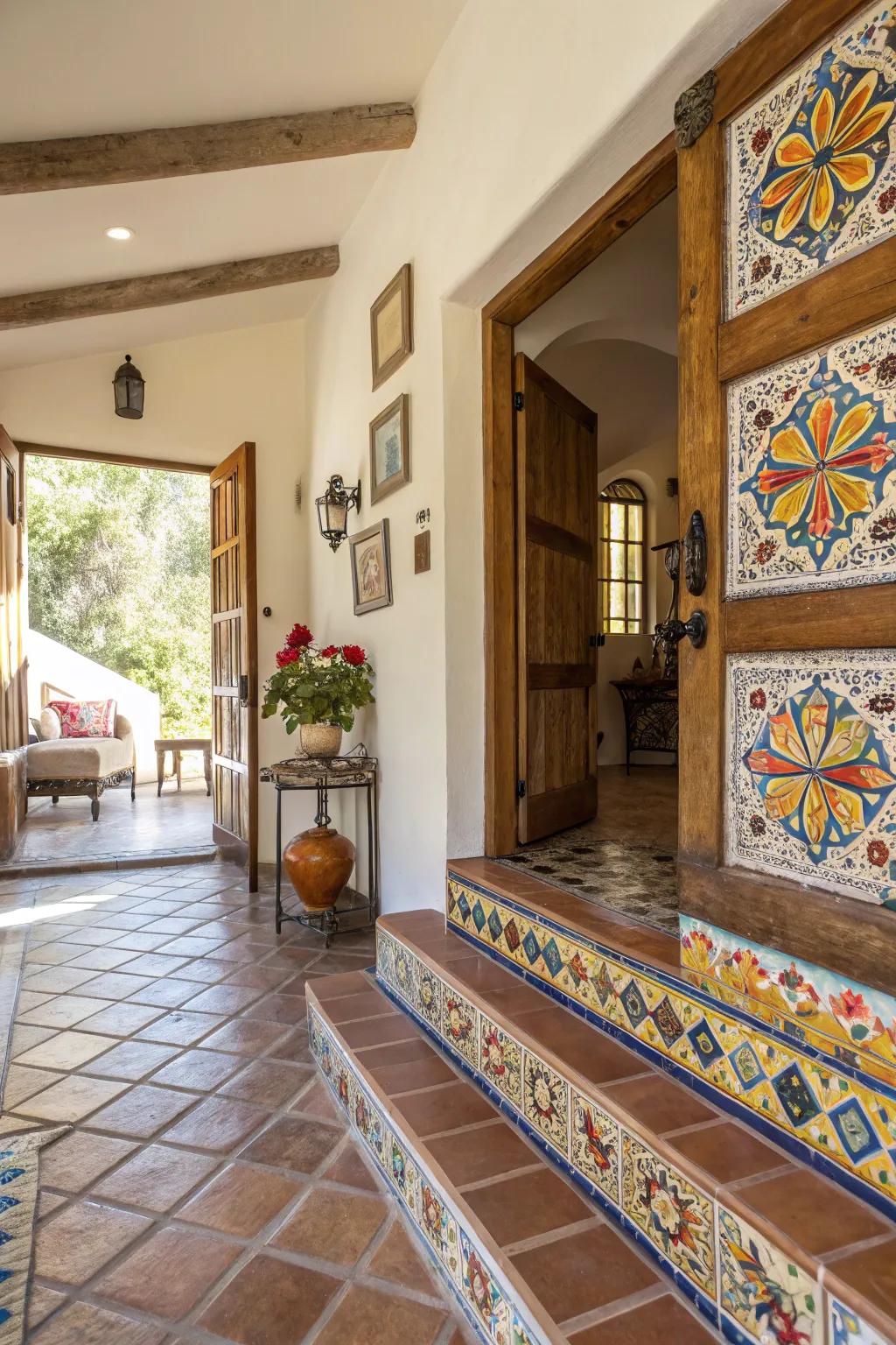 Make a notable entrance with an Artisan Motif-tiled entryway.