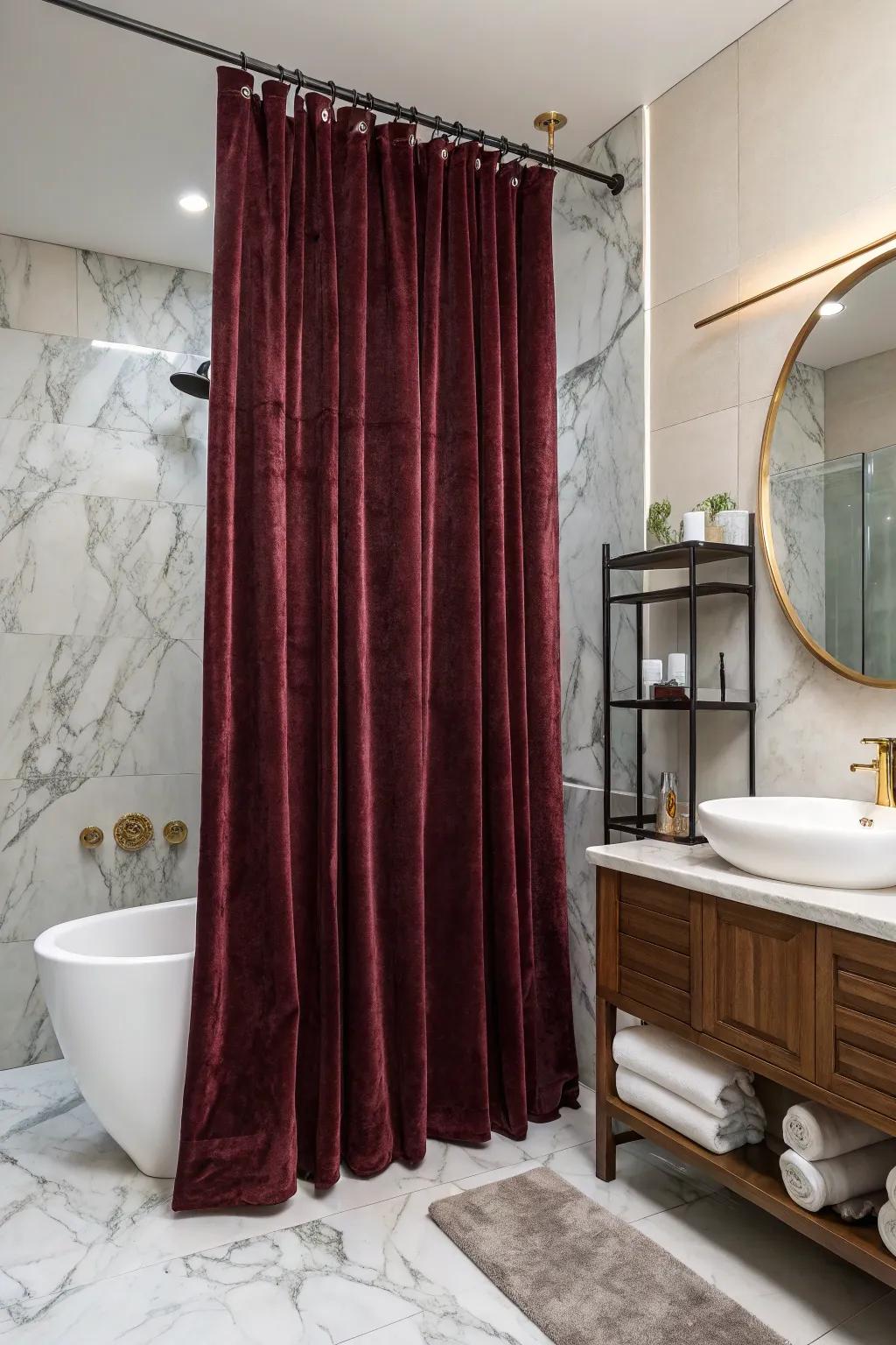 Sumptuous fabrics like velvet can metamorphose your bathroom into a luxurious sanctuary.