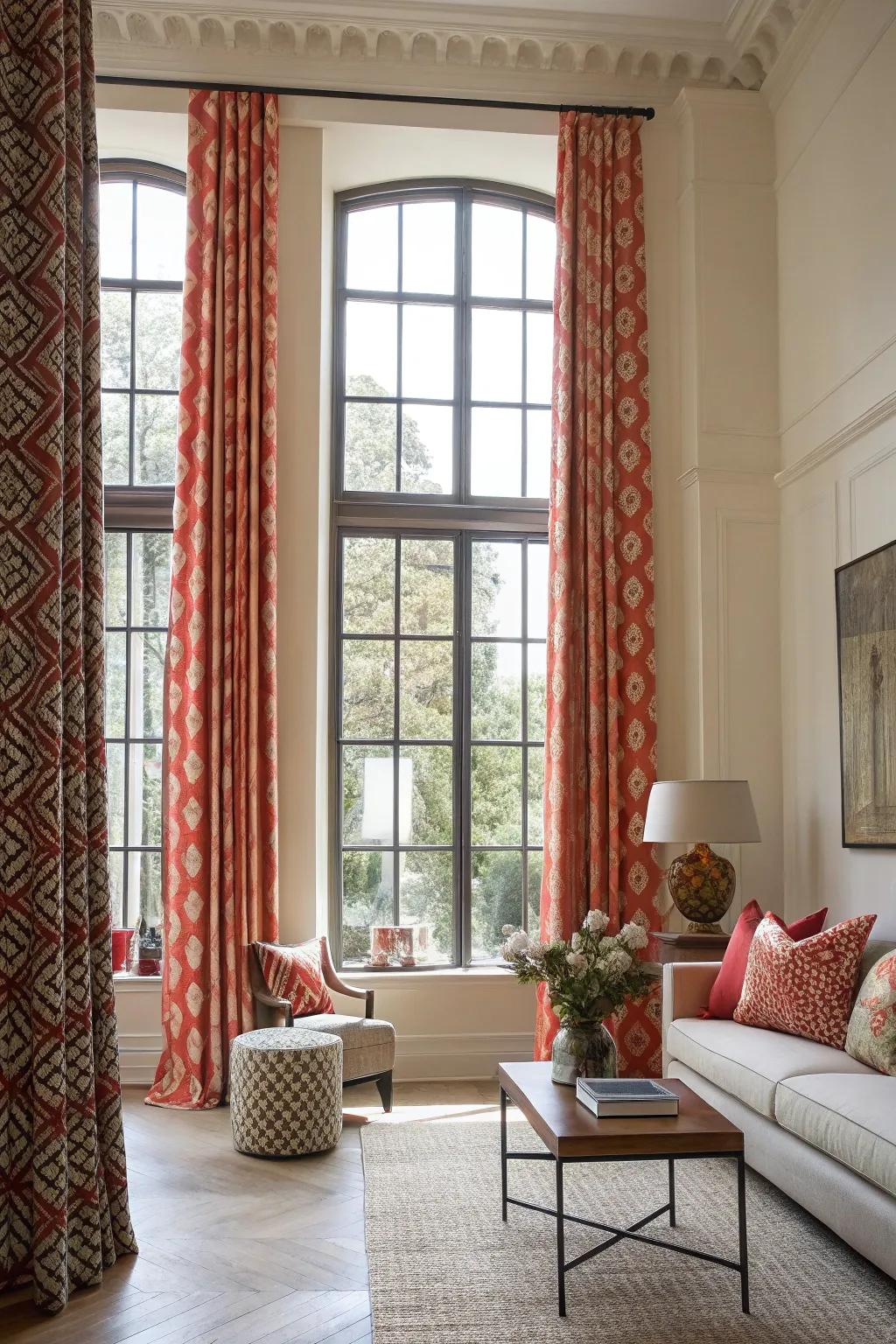 Statement window coverings introduce a burst of color and individuality.
