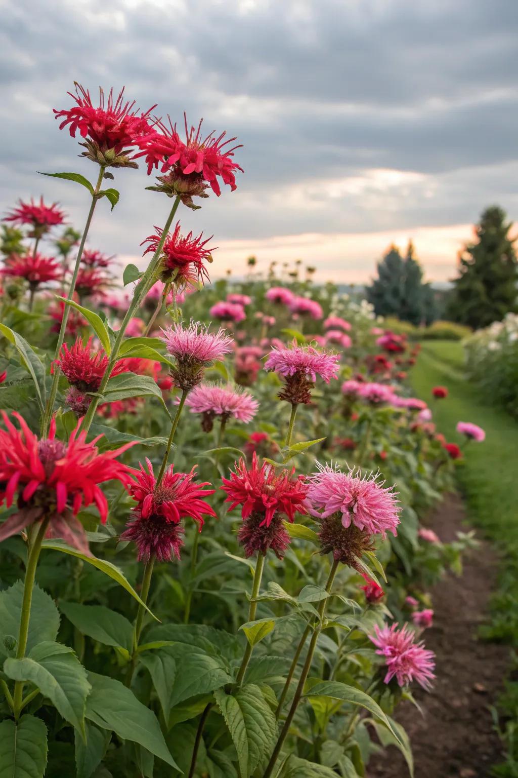 Bee balm blossoms drawing bees and adding a piquant flavor to your tea.