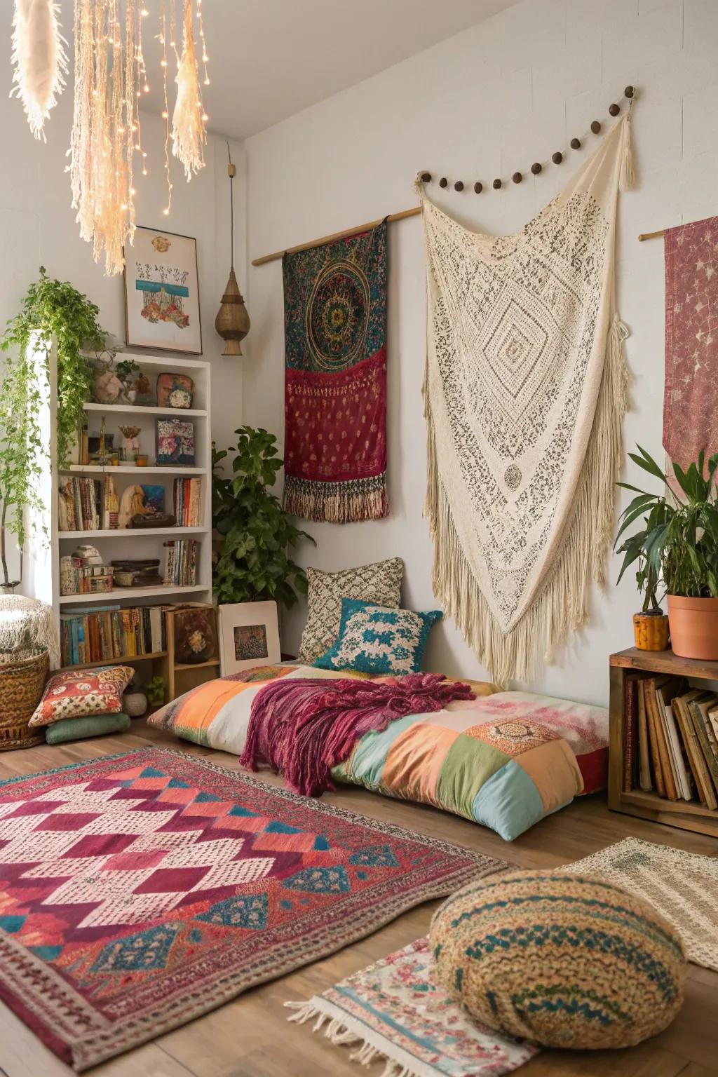 Bohemian themes add an eclectic and cozy feel.