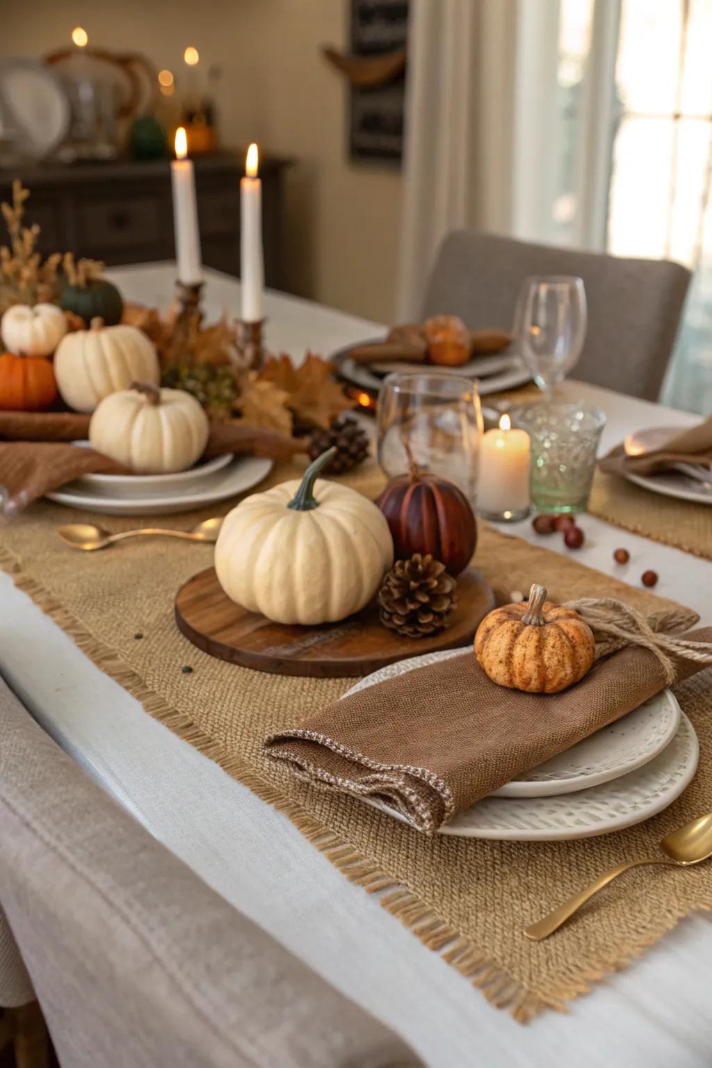 A harvest-themed table exhibit that features rustic refinement.