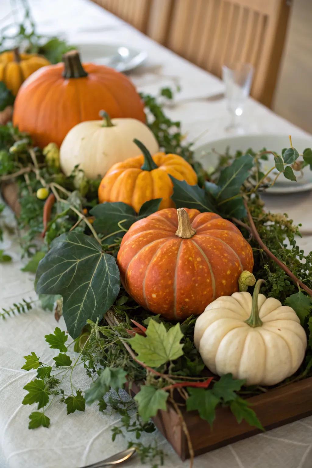 An elegant assembled pumpkin centerpiece for your table.