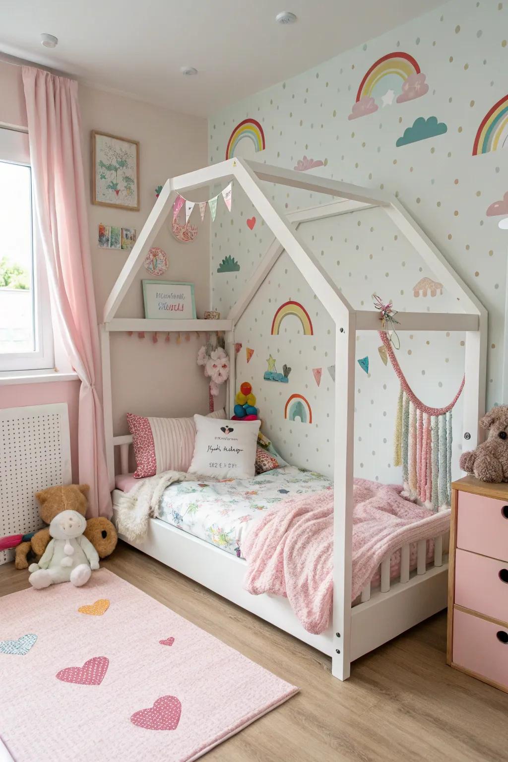 A house-shaped bed works as both a play location and a lovely prime focus.