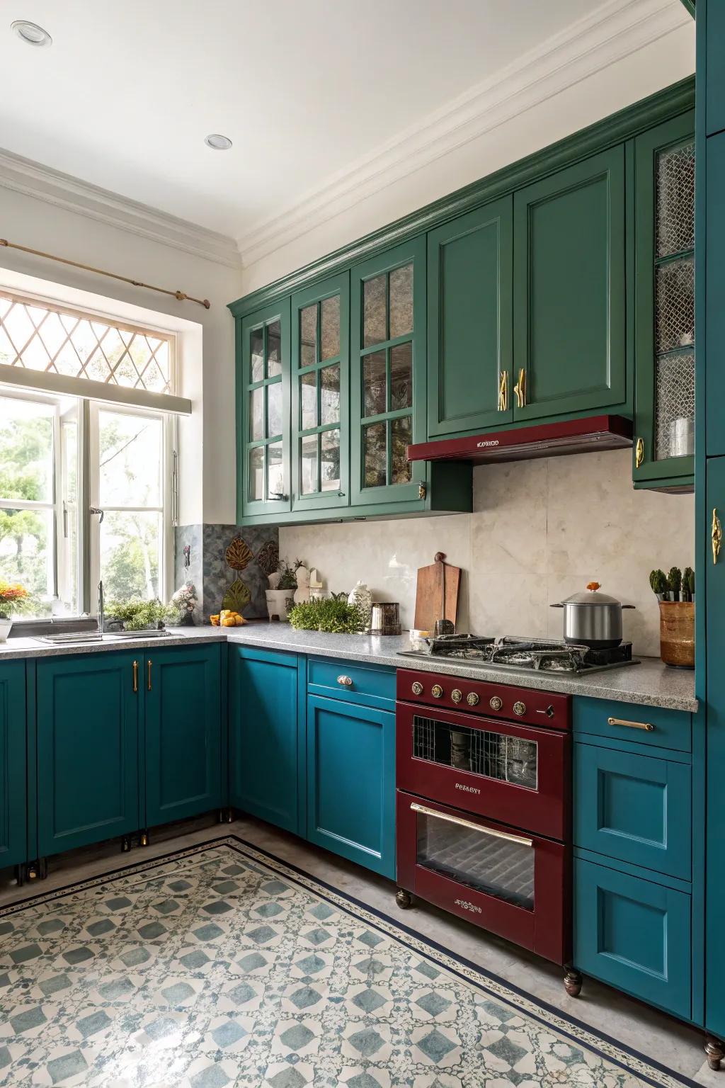 Striking hues such as deep verdant or cerulean tones have the capacity to infuse your kitchen with vibrancy and vitality.