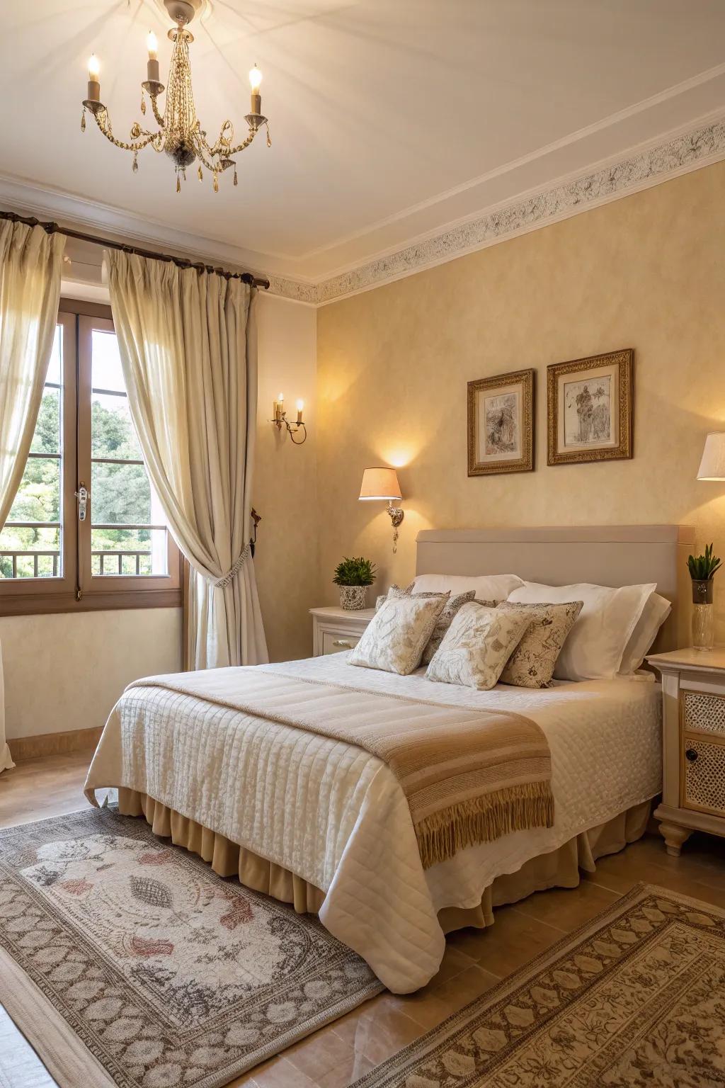 Soothing, neutral shades create a calming atmosphere.