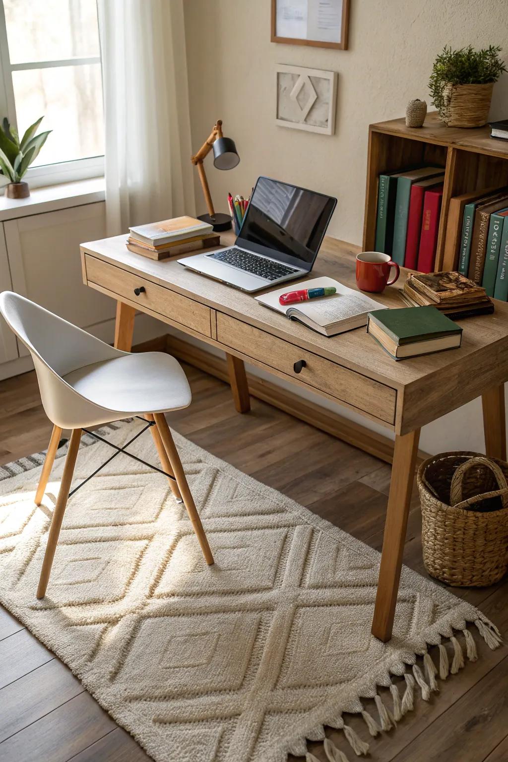 Floor coverings provide texture and comfort underfoot.