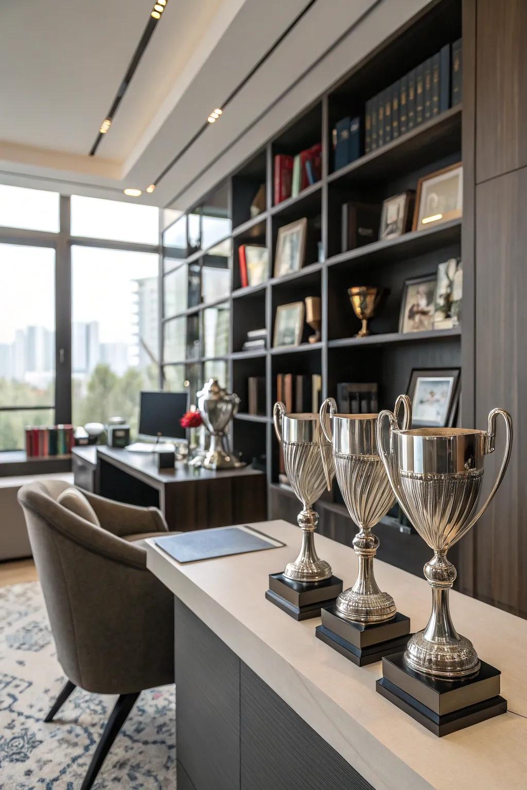 Engaging staggered trophy presentation