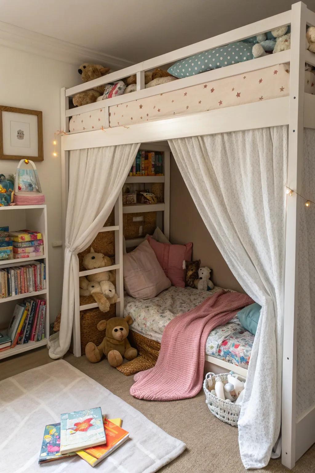 A secret getaway underneath the bunk bed.